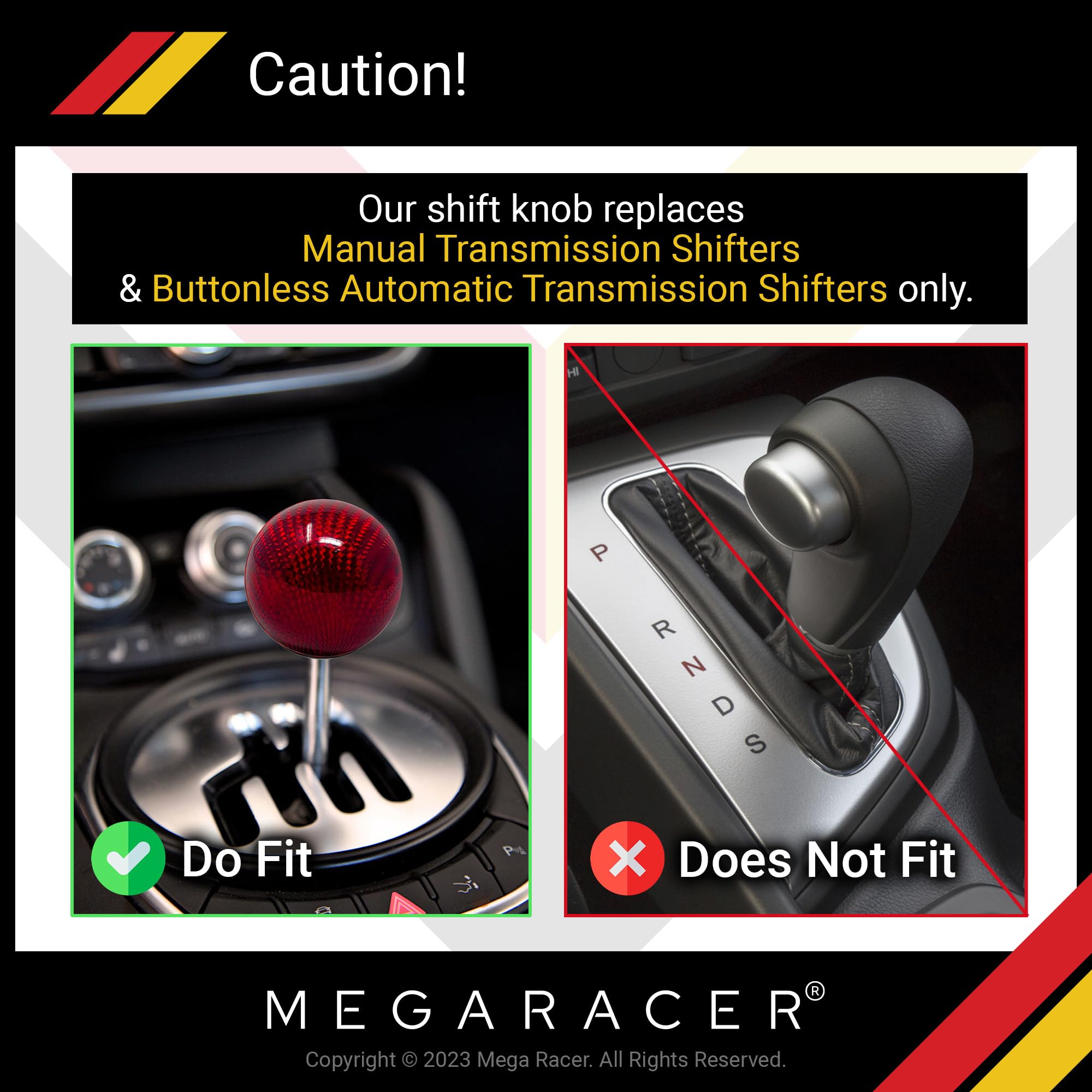 Mega Racer Ball Red Carbon Fiber Shift Knob | Buttonless Automatic Manual Stick Shift Knobs | Gear Shift Knob Manual Shifter Kno