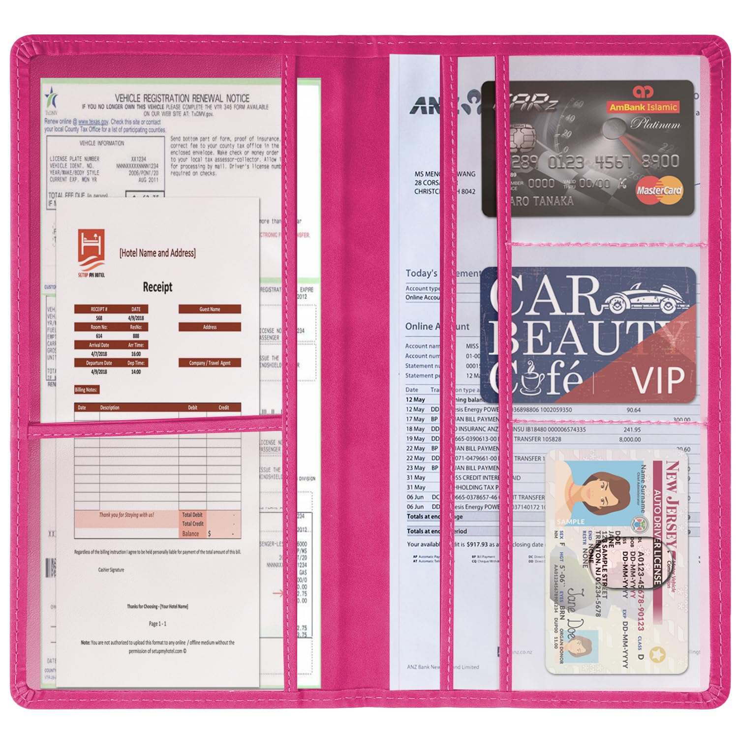 Car Accessories Registration And Insurance Holder,Leather Essential Card Magnetic Shut Vehicle Glove Box Organizer Case For Auto