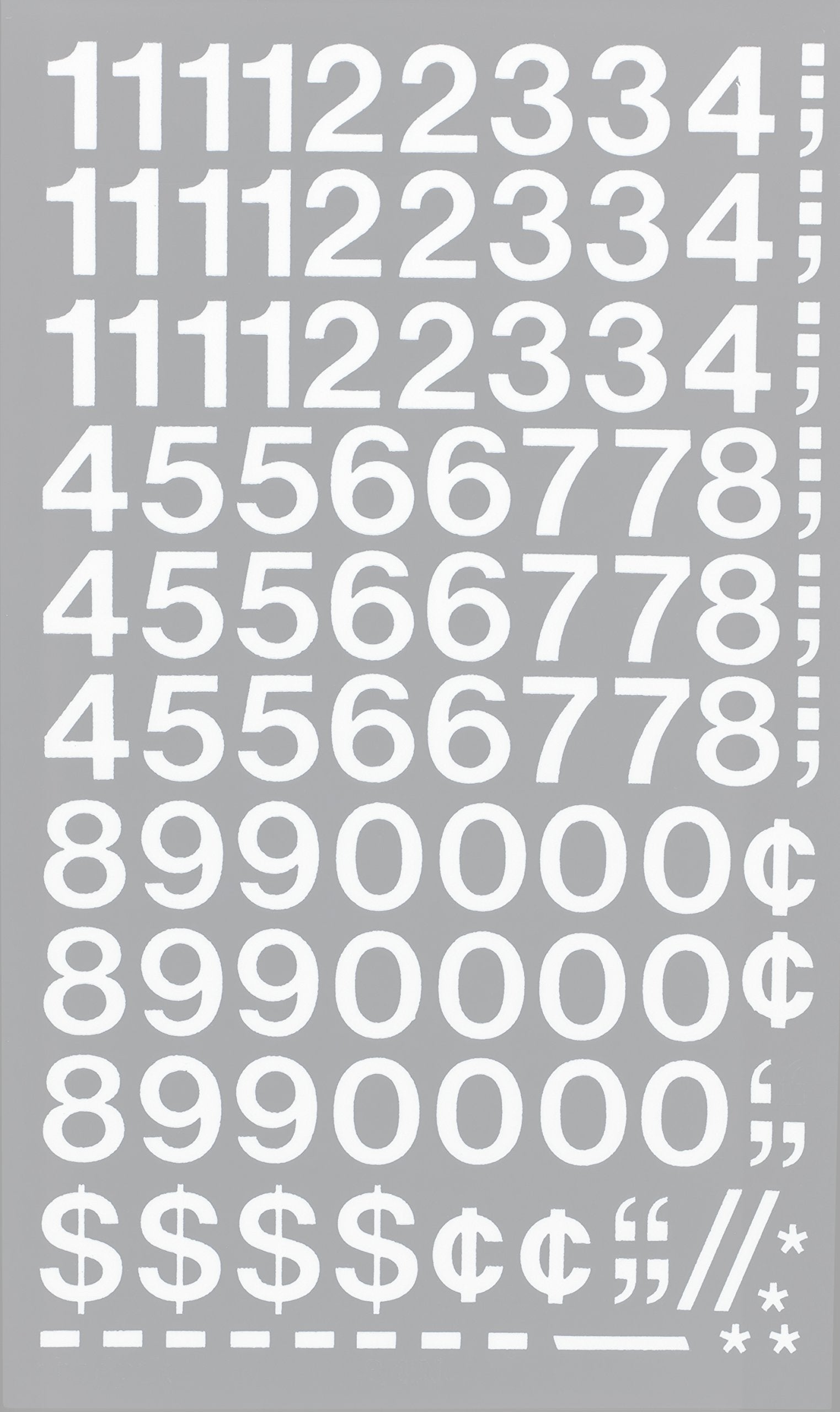 Chartpak Self-Adhesive Vinyl Numbers, 3/4 Inch High, White, 72 Per Pack (01126)