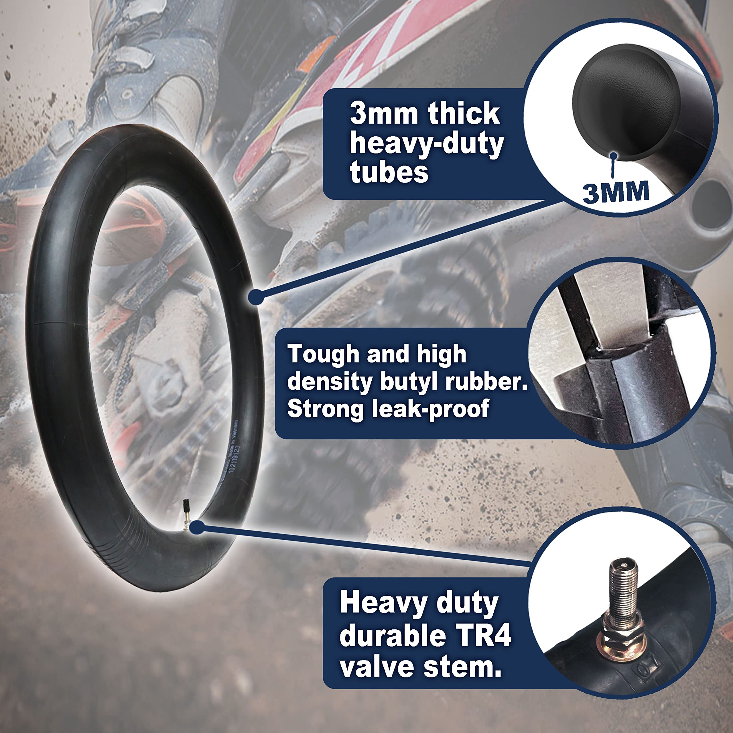 Pivotrax 90/90-21 Or 80/100-21 (3.00 X 21) Heavy Duty Motorcycle Tube - 3Mm Thick - Tr4