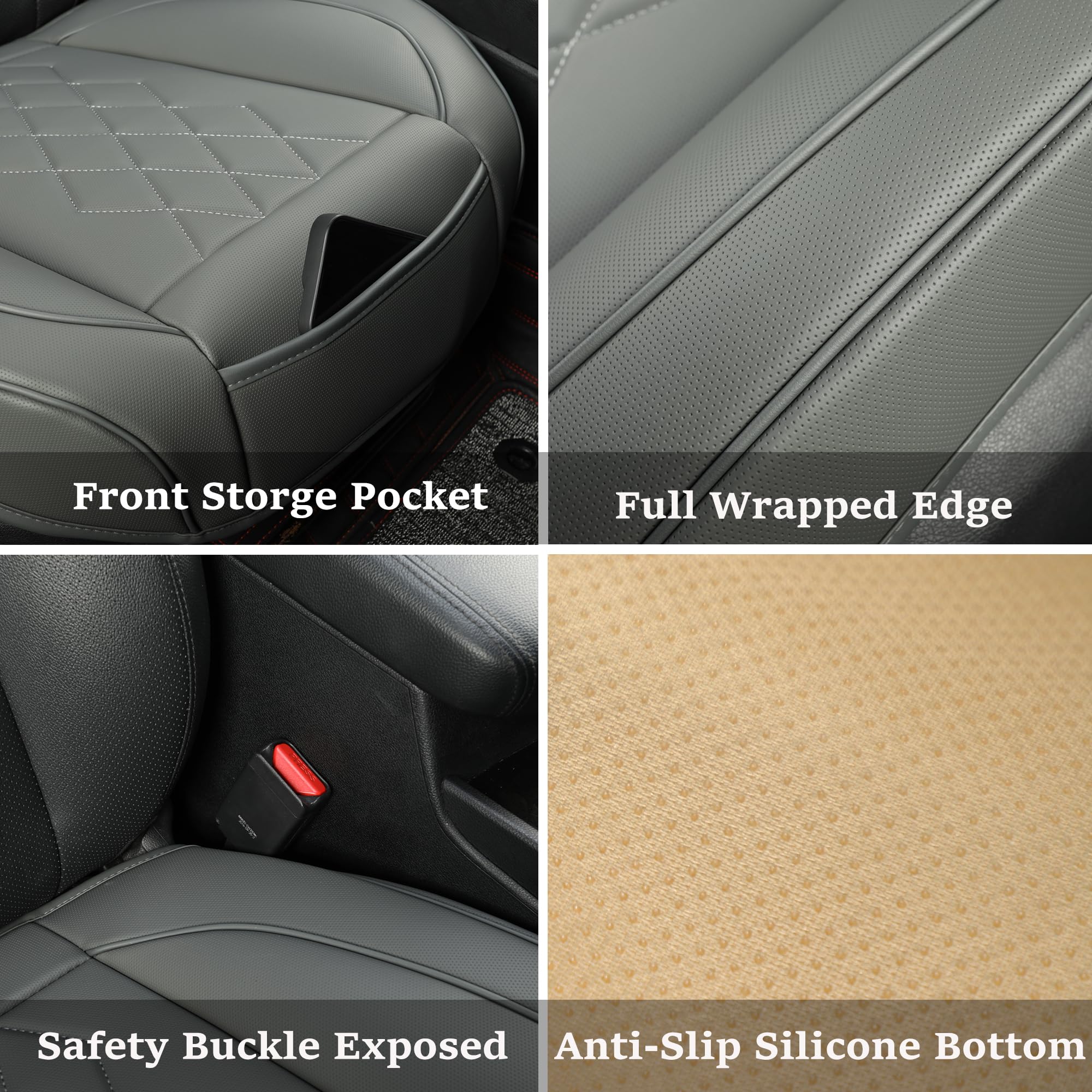 Jojobay Leather Car Seat Cover,Bottom Seat Covers For Cars,Front Seat Protector,Fit For 95% Of Vehicles - Padded,Anti-Slip,Premium Leather(1 Pc,Grey)