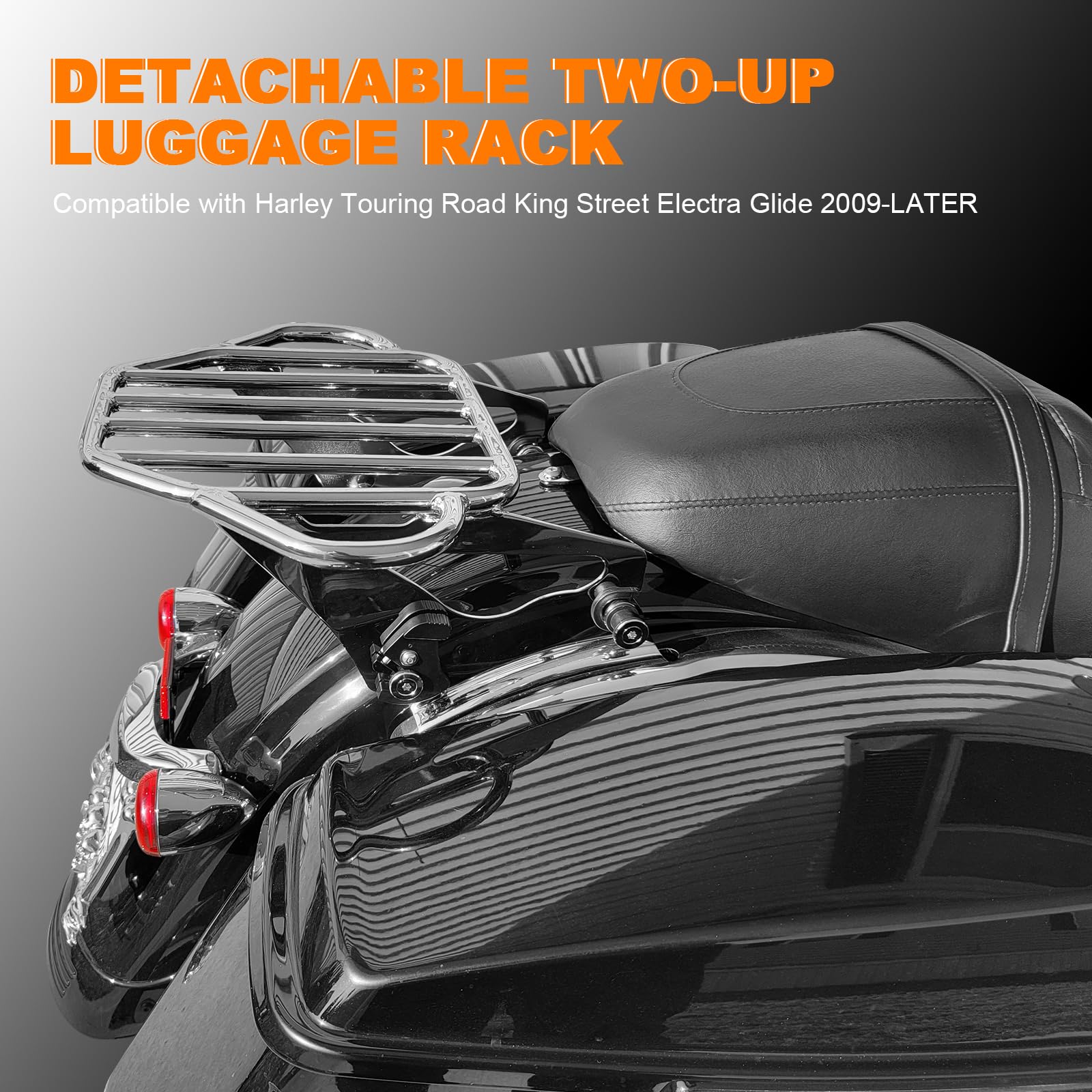 Eumti Black Detachable Two-Up Luggage Rack Motorcycle Rear Mounting Rack Compatible With Harley Davidson Street Glide Touring Road King Street Electra Glide 2009-2024