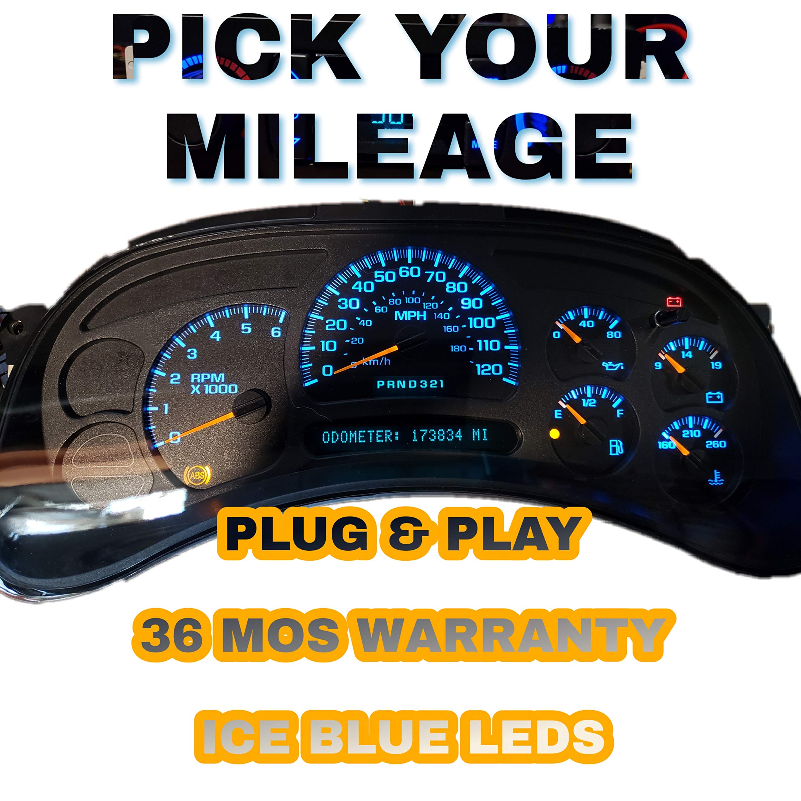Densi Ice Blue LED Automotive Instrument Cluster for 03-06 Silverado, Sierra, Tahoe, Yukon, Suburban, Avalanche - 36 Month Warra