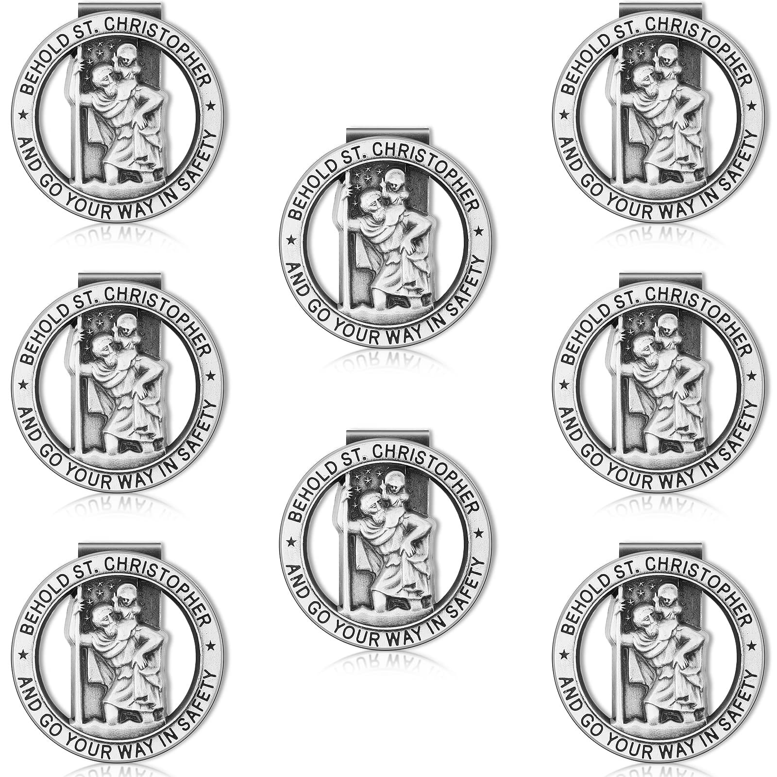 St Christopher Medal for Car Silver Saint Christopher Visor Clip Religious Car Medals Go Your Way in Safety Clip Auto Sun Visor 