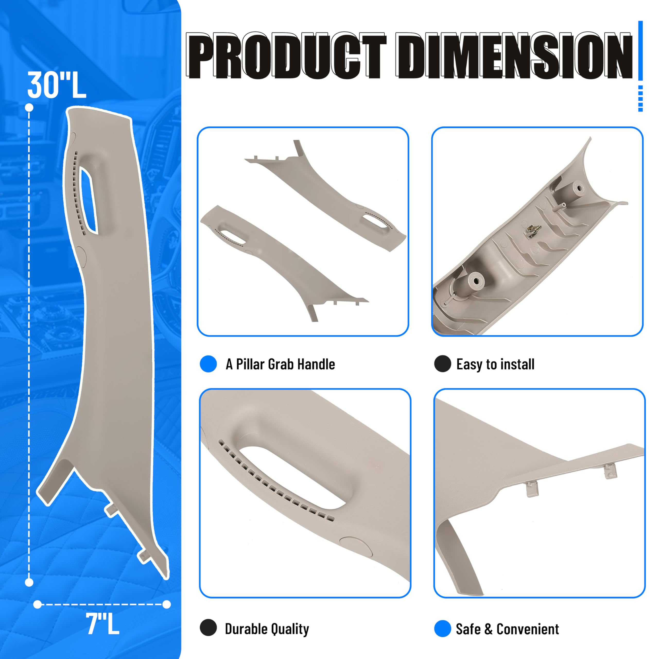 ECOTRIC Pair Grab Handle A Pillar Windshield Post Trim Molding Compatible with 2002-2010 Dodge Ram Left and Right for Pickup (Yo