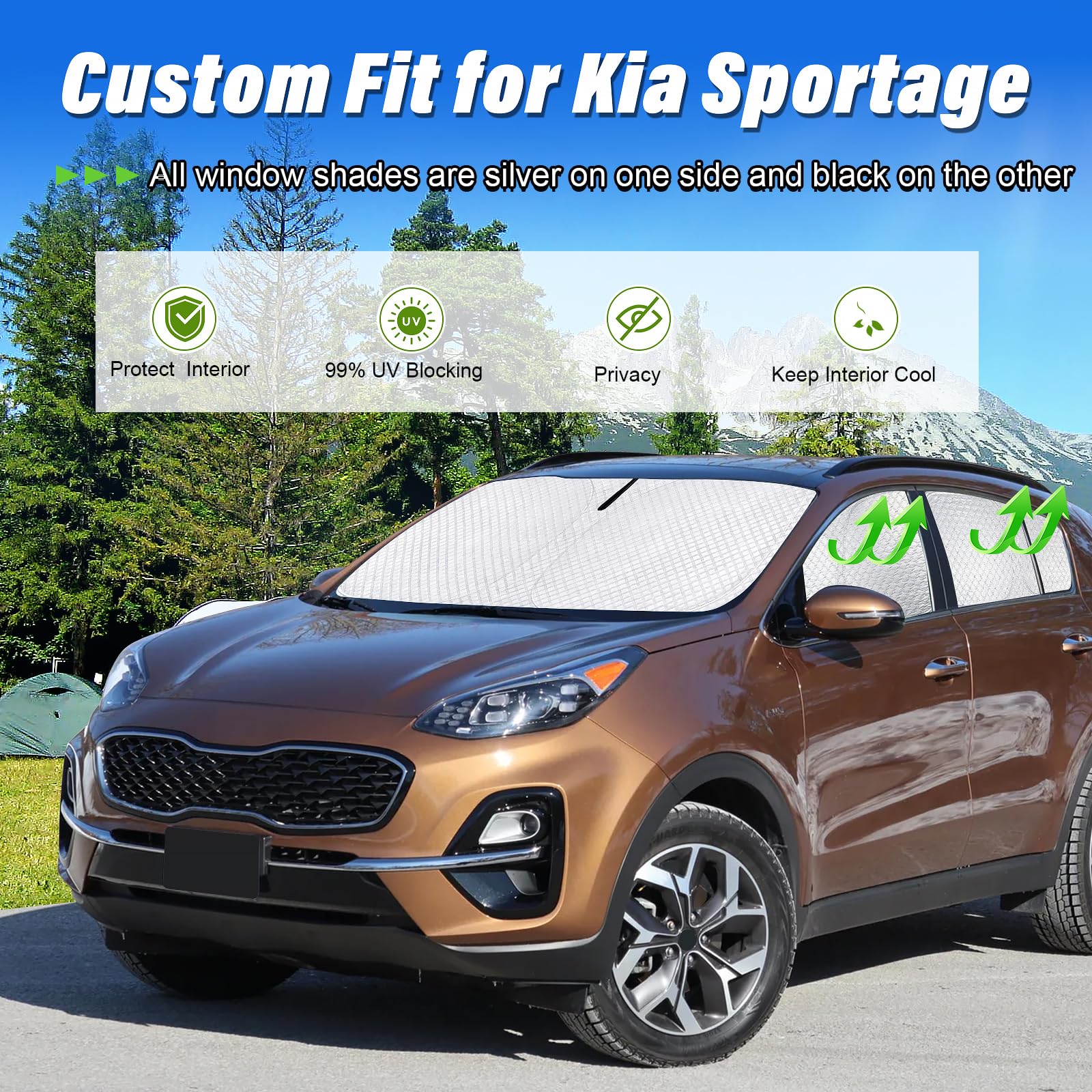 Kmf Windshield Sun Shade Replacement For Kia Sportage Accessories 2017-2022, Side Window Sun Shade Cover Sun Visor Shield Cover,