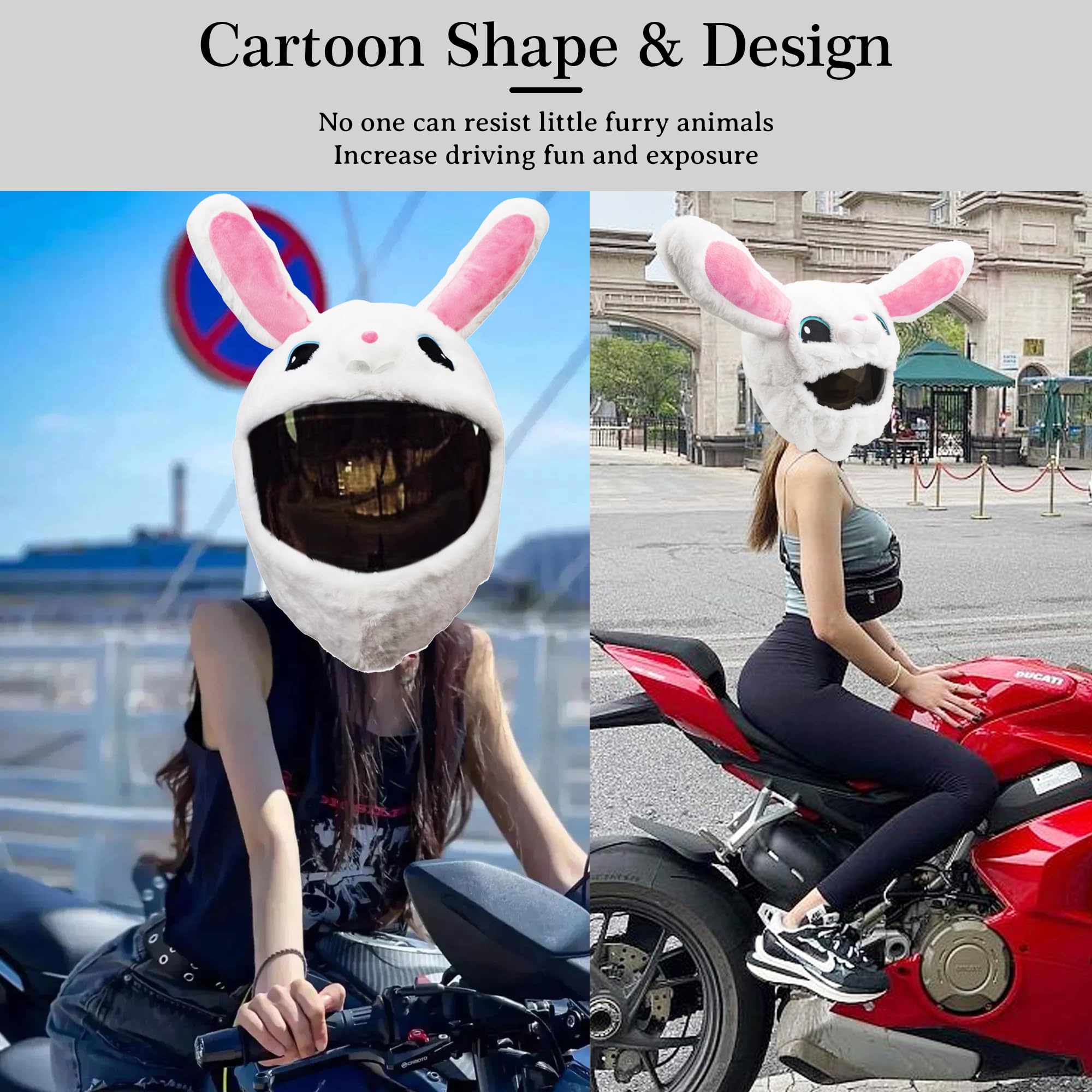 Omoojee Motorcycle Helmet Cover, Funny Helmet Decoration, Fun Rides And Gifts (Plush Animal, White Rabbit)