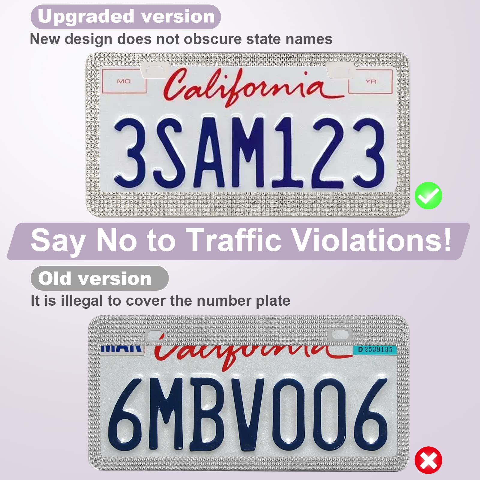 Quanqiufei 2 Pack Bling License Plate Frames For Women, Sparkly Rhinestone Diamond Car Accessories For Women, Handcrafted Stainl