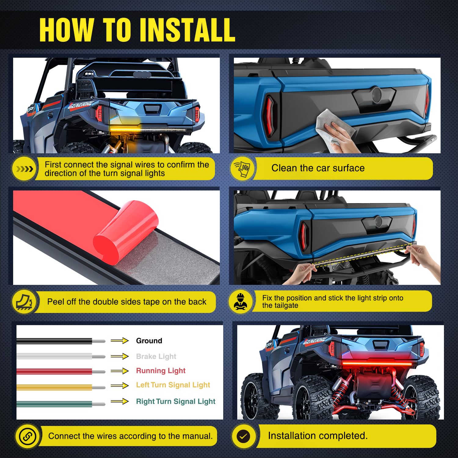 Nilight 30 Inch Utv Tailgate Light Strip 204 Led Red Running Brake Amber Turn Signals Lights Compatible With Polaris Rzr Kawasak