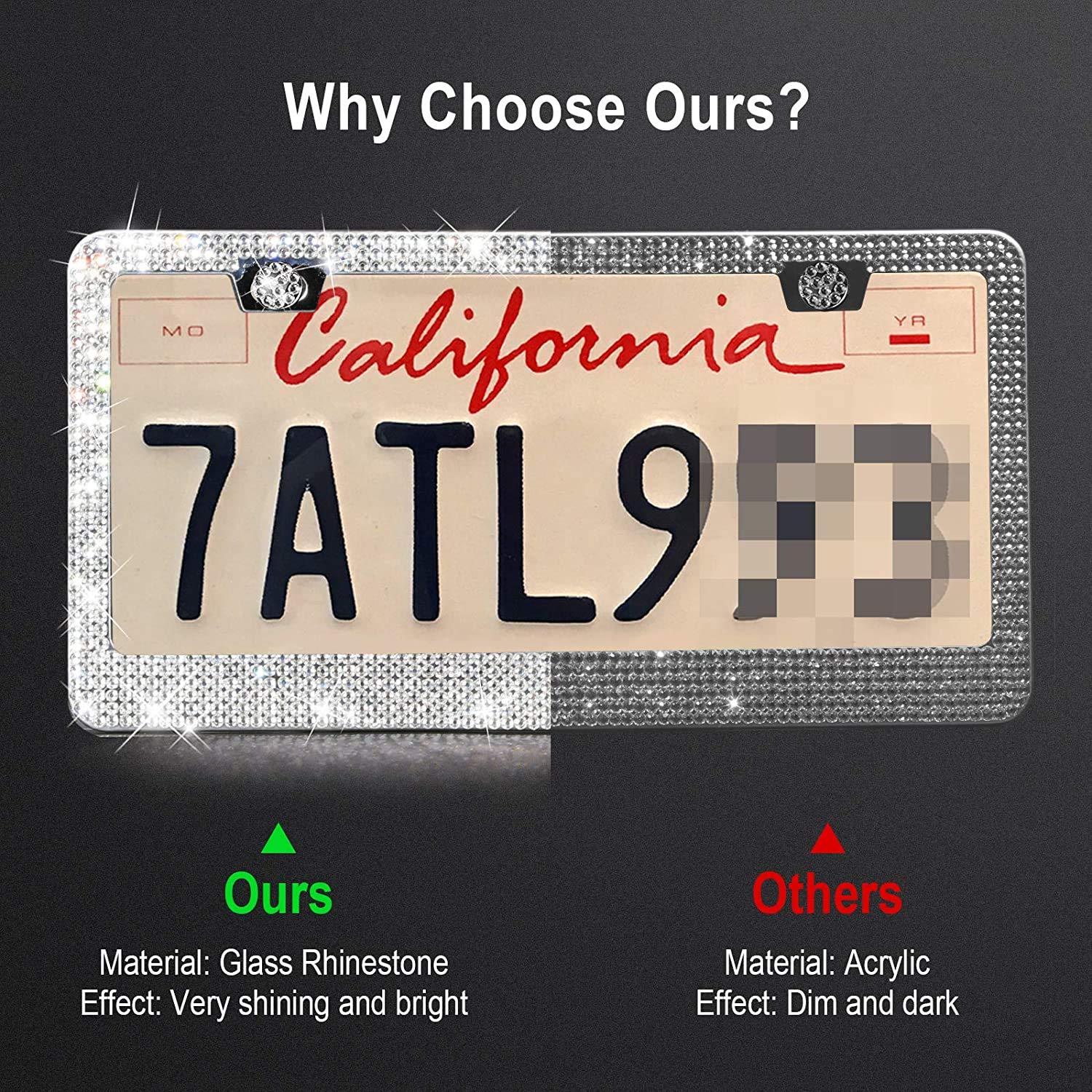Tchipie 1 Pack Bling Rhinestone License Plate Frames, Bedazzled Sparkly Cute Diamond Car License Plate Frame, Glitter Crystal Ta