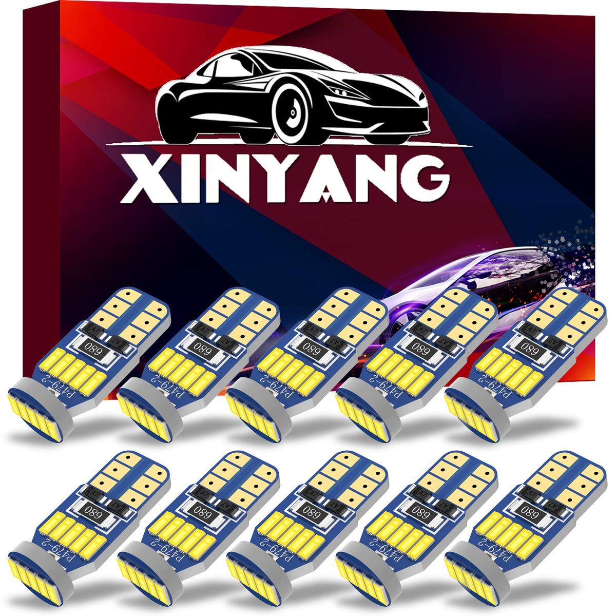 Xinyang 10Pcs 194 Led Car Bulbs, Canbus No Error T10 168 Led Light Bulbs, 15Smd 4014 Chipset 175 2825 Non-Polarity Led Lights Fo