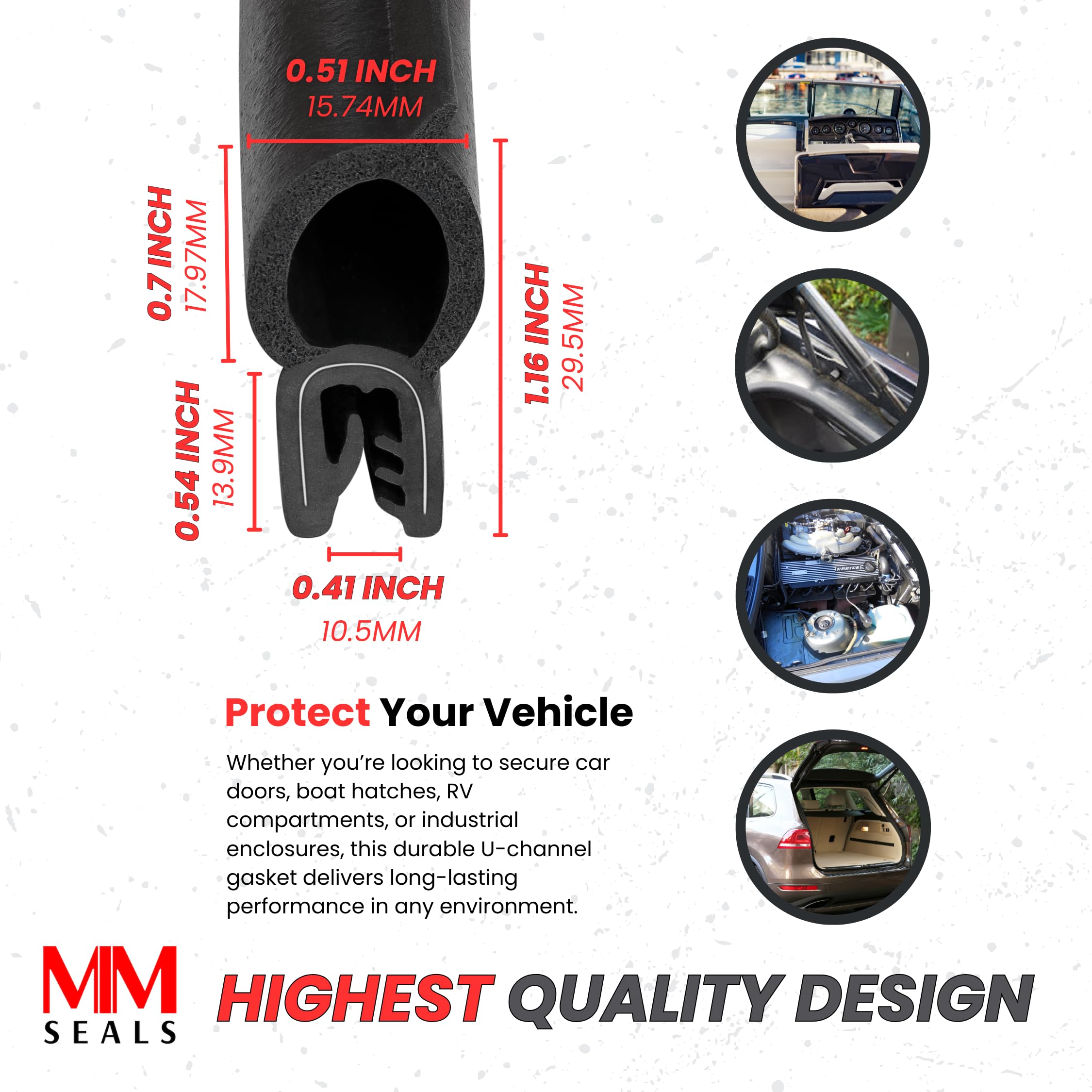 Vertical Bulb Trim Seal Bulb Diameter: 0.5'' Grip Range: 0.039'' To 0.14'' | Trunk, Boot, Lid, Hood, Hatch Rubber (5 Feet)