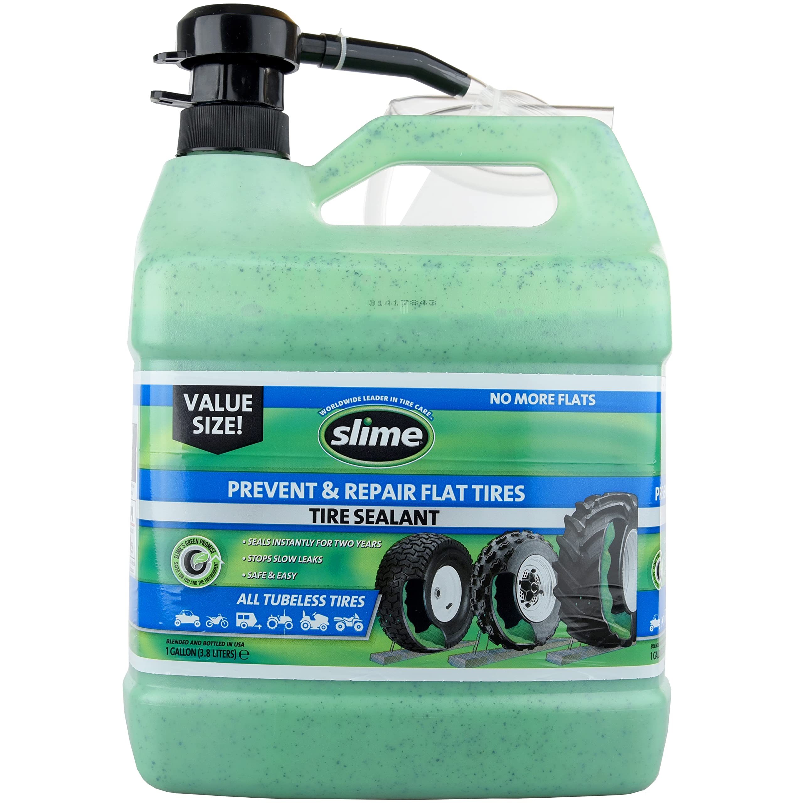 Slime 10206 Flat Tire Puncture Repair Sealant, Prevent And Repair, All Off-Highway Tubeless Tires, Non-Toxic, Eco-Friendly, 1 Ga