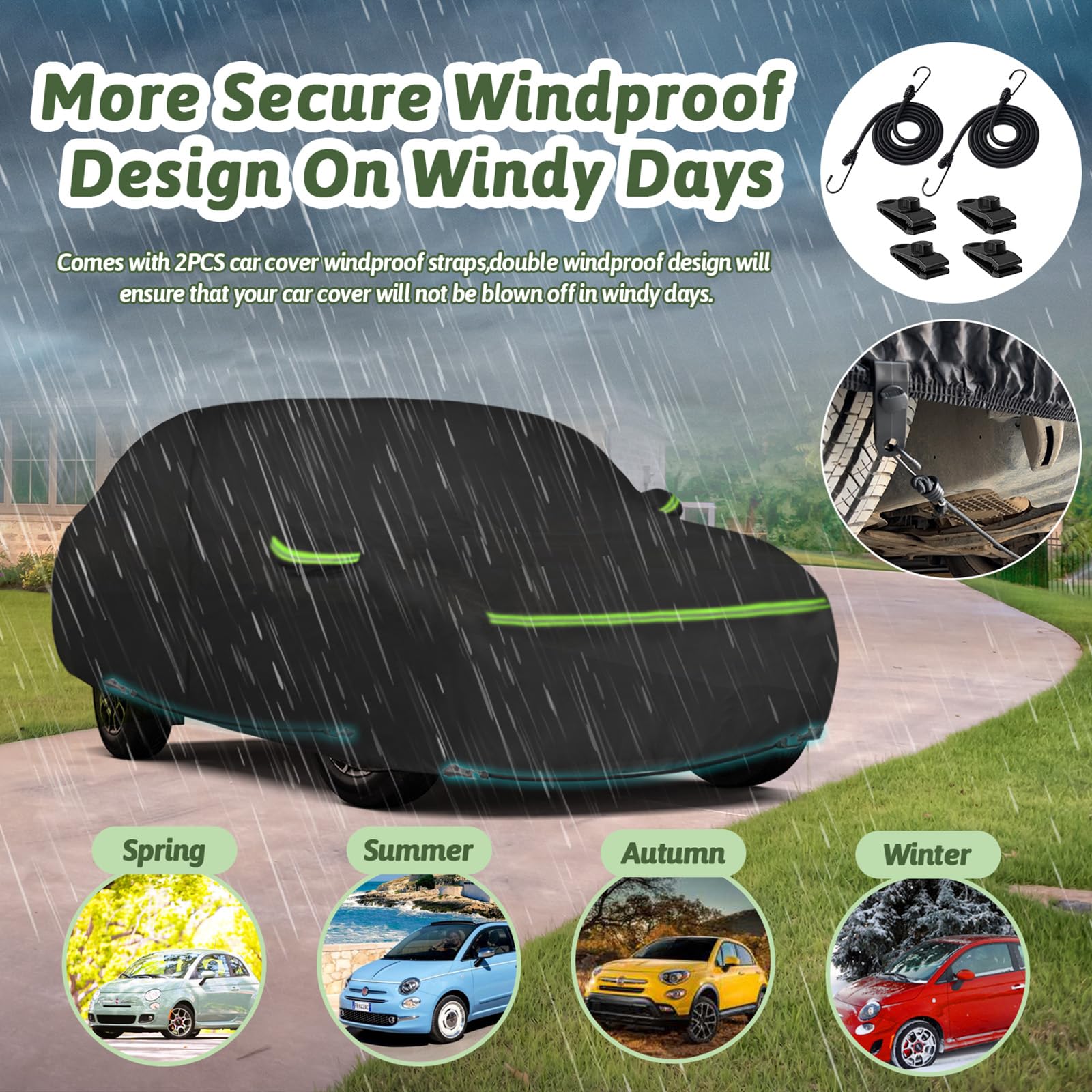 Car Cover For 2007-2025 Fiat 500/500C/500E Abarth/New Fiat 500 (Hatchback/Cabrio/3+1), 210T Waterproof Sun Rain Dust Snow Protec