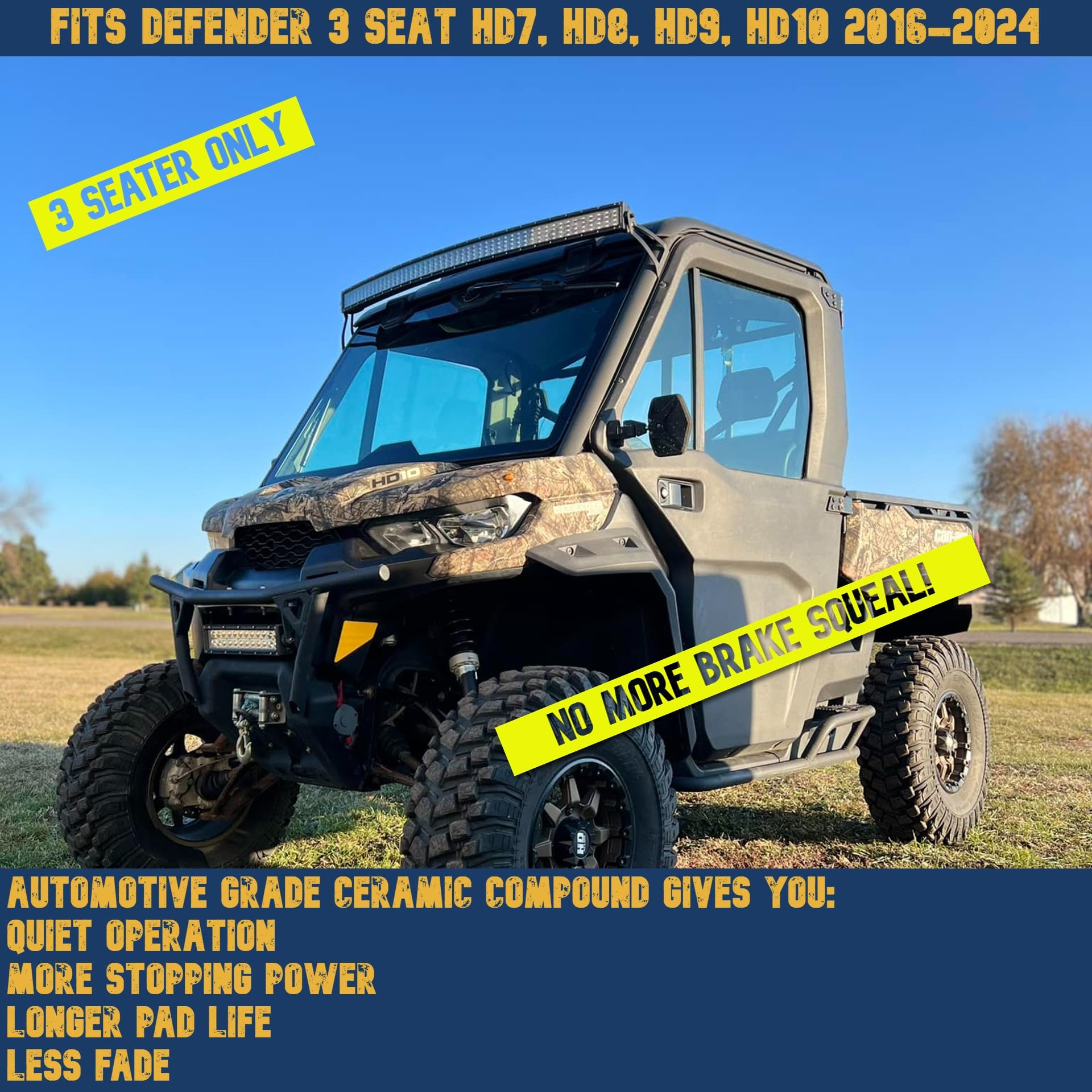 Can-Am Defender (3-Seater) Hd7 Hd8 Hd9 Hd10 Ceramic Brake Pad Set 2016, 2017, 2018, 2019, 2020, 2021, 2022, 2023, 2024