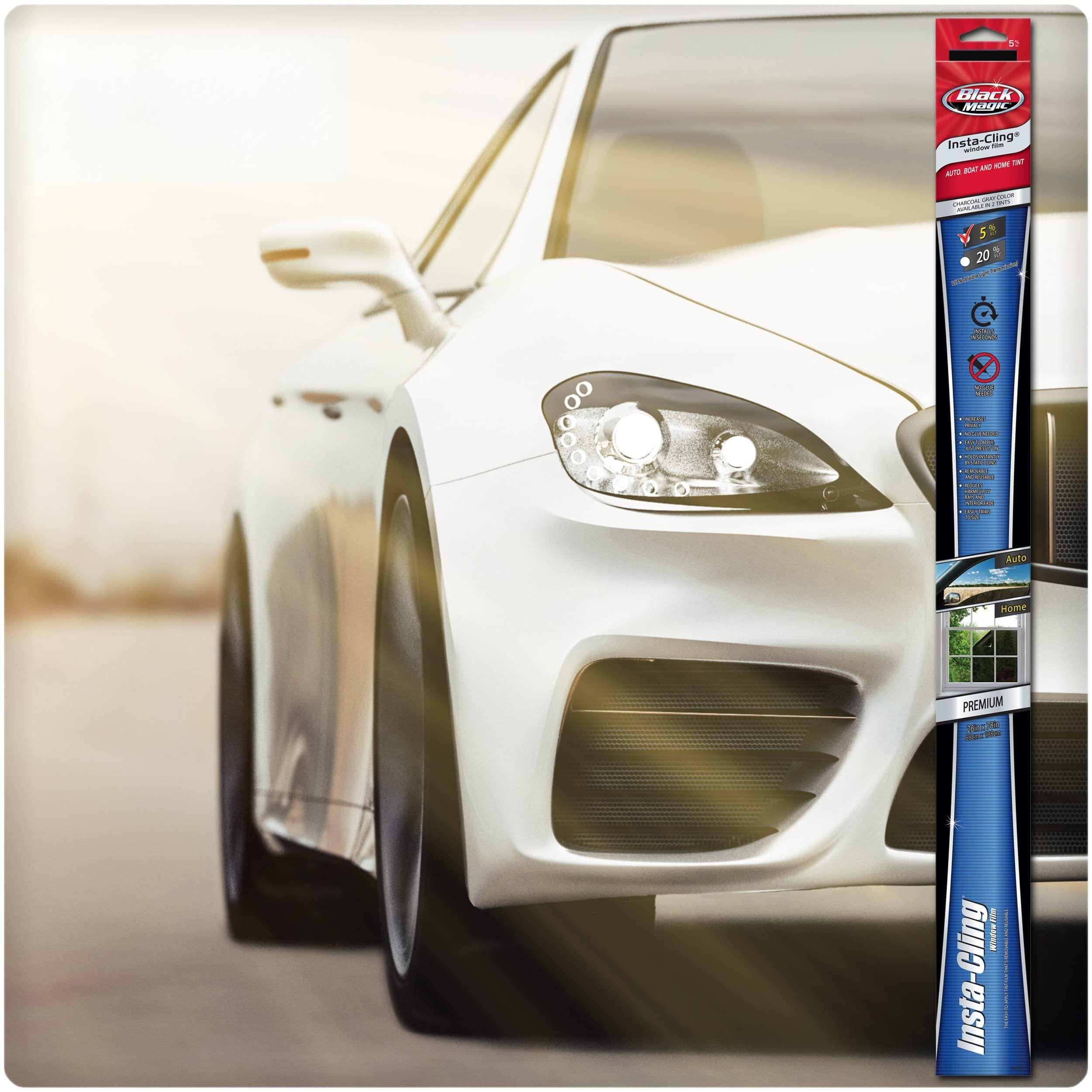 Black Magic Insta-Cling 5% Vlt Tinted Window Film, Reusable Car Window Tint, Privacy Film, Stick-On Auto Tint Kit, 26 Inches X 7