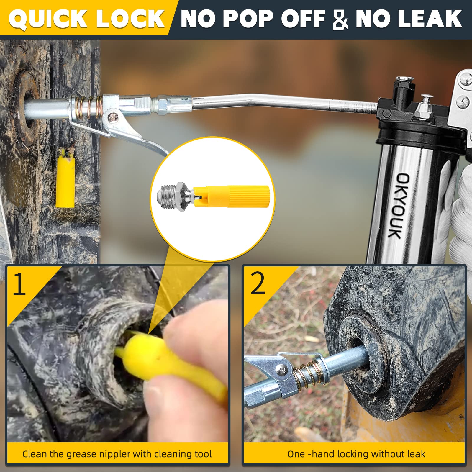 OKYOUK World's Smallest Grease Coupler 0.53'' | Quick-Release High-Pressure Tips | Universal Fit 1/8'' NPT Manual & Electric Gun