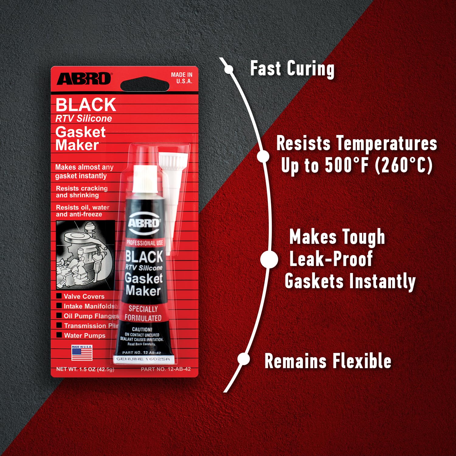 Abro Rtv Silicone Sealant And Gasket Maker: Up To 500 Degree F Heat, High Temp Silicone Head Gasket Sealer, 1.5 Oz/42.5G Tube -