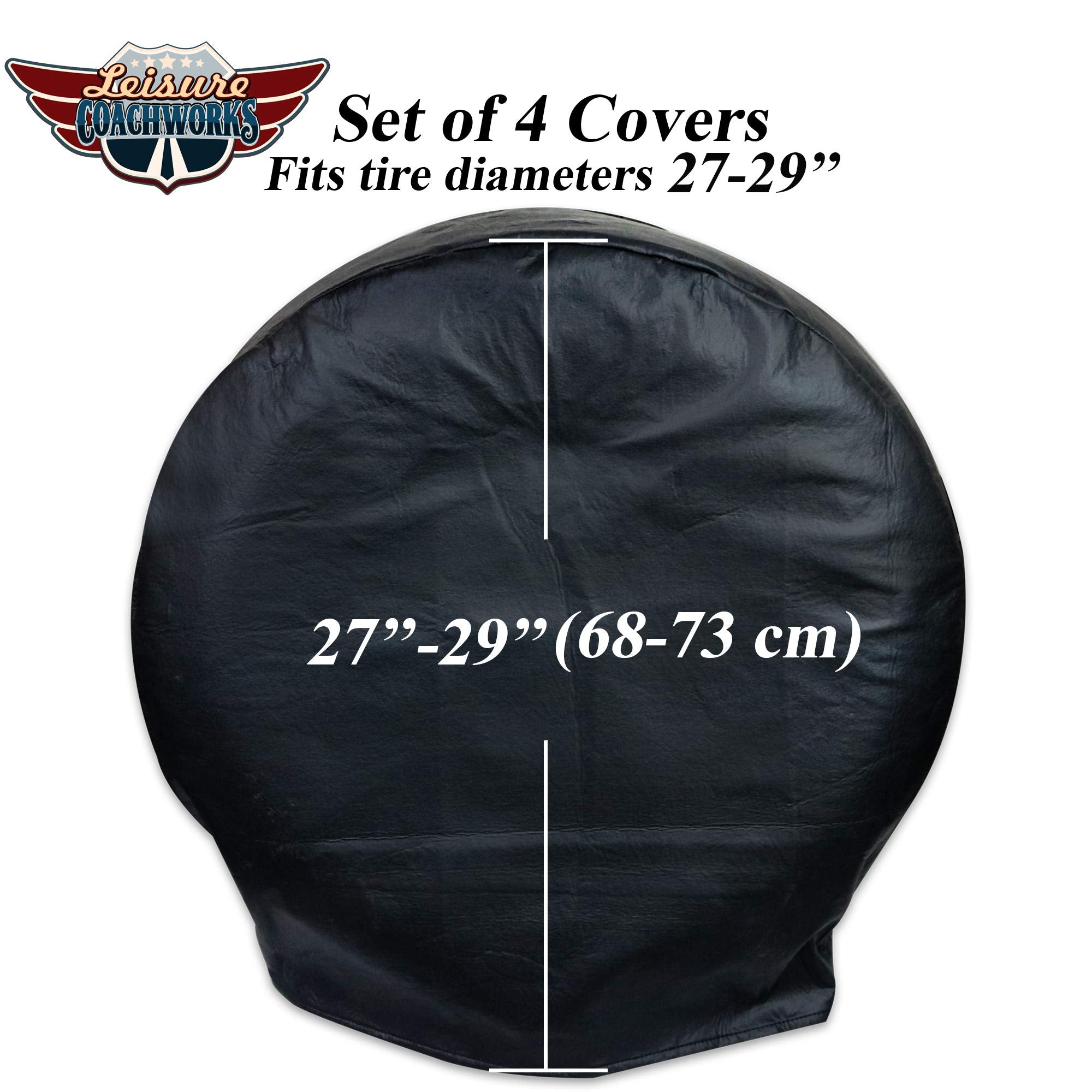 Leisure Coachworks Tire Covers For Rv Wheel Set Of 4 Motorhome Wheel Covers Black Waterproof Soft Vinyl Tire Protectors Tire Cov