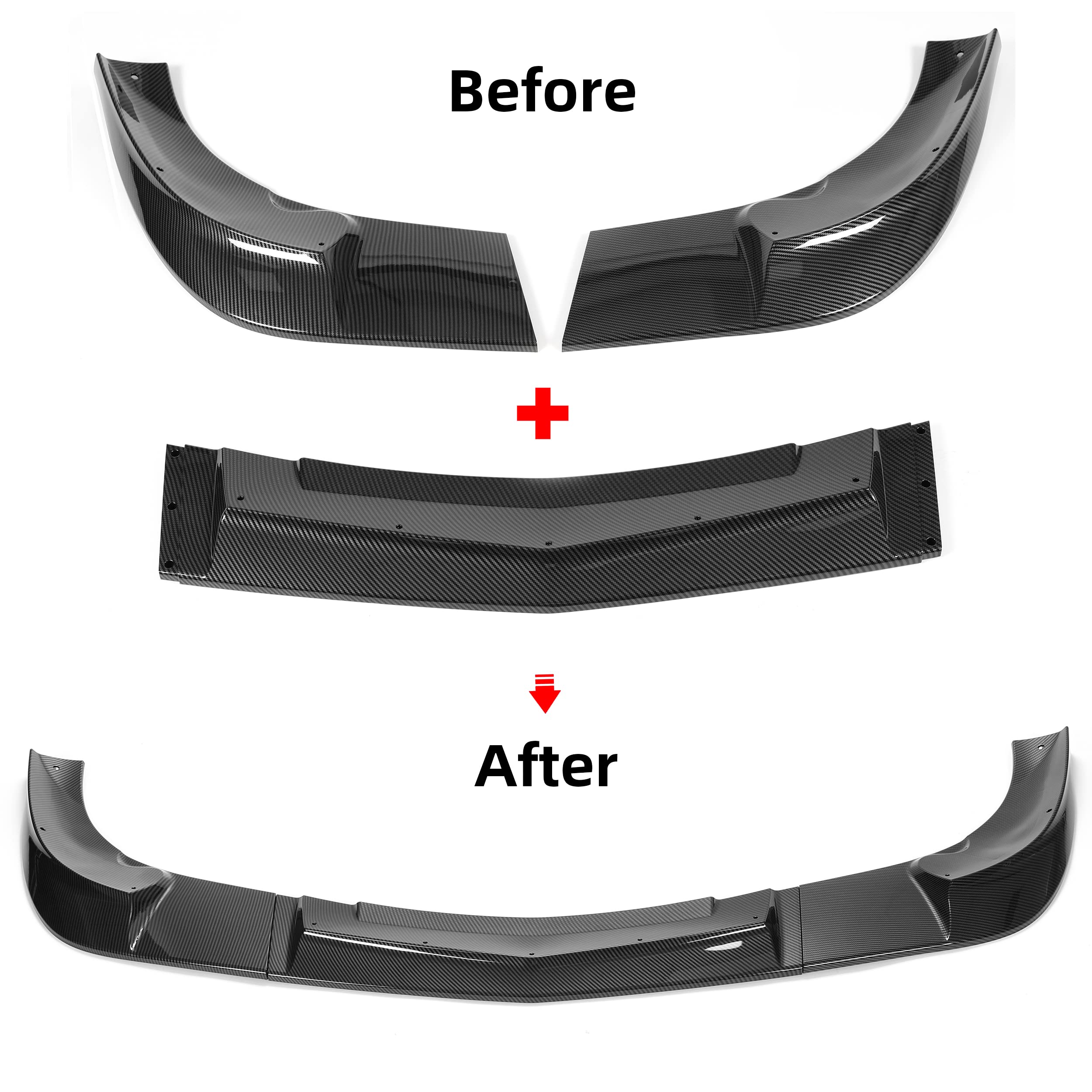 KUAFU 3Pcs Front Bumper Lip Splitter Compatible with 2005-2013 Corvette C6 Base Models 2Dr ZR1 Extended Style Under Chin Spoiler