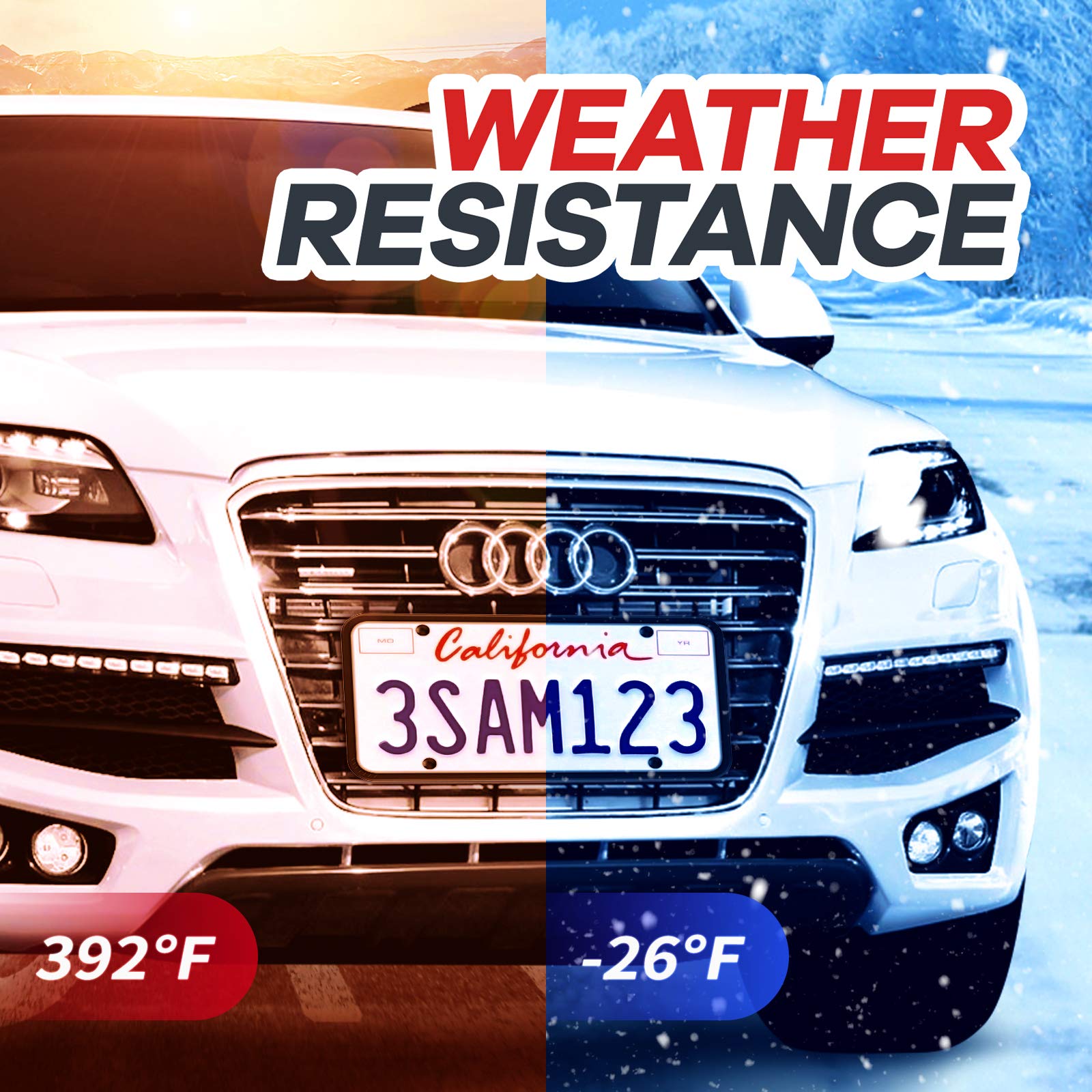 Aujen Silicone License Plate Frames - 2 Pack Black Side-Opening License Bracket Holder With Easy Installation, License Plate Cov