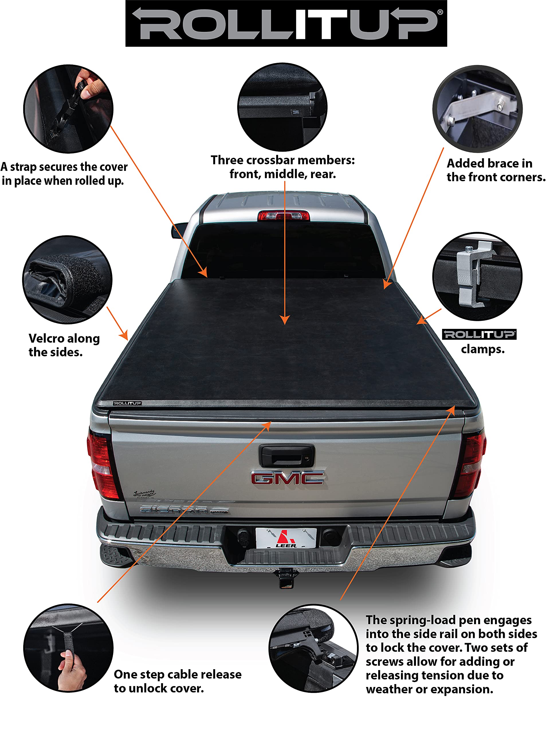 Leer | Fits 2019-2023 Gm Chevy Silverado/Gmc Sierra With 5’8” Bed | Truck Bed Tonneau Cover | Easy Install (5’8” Bed Soft Roll Up)