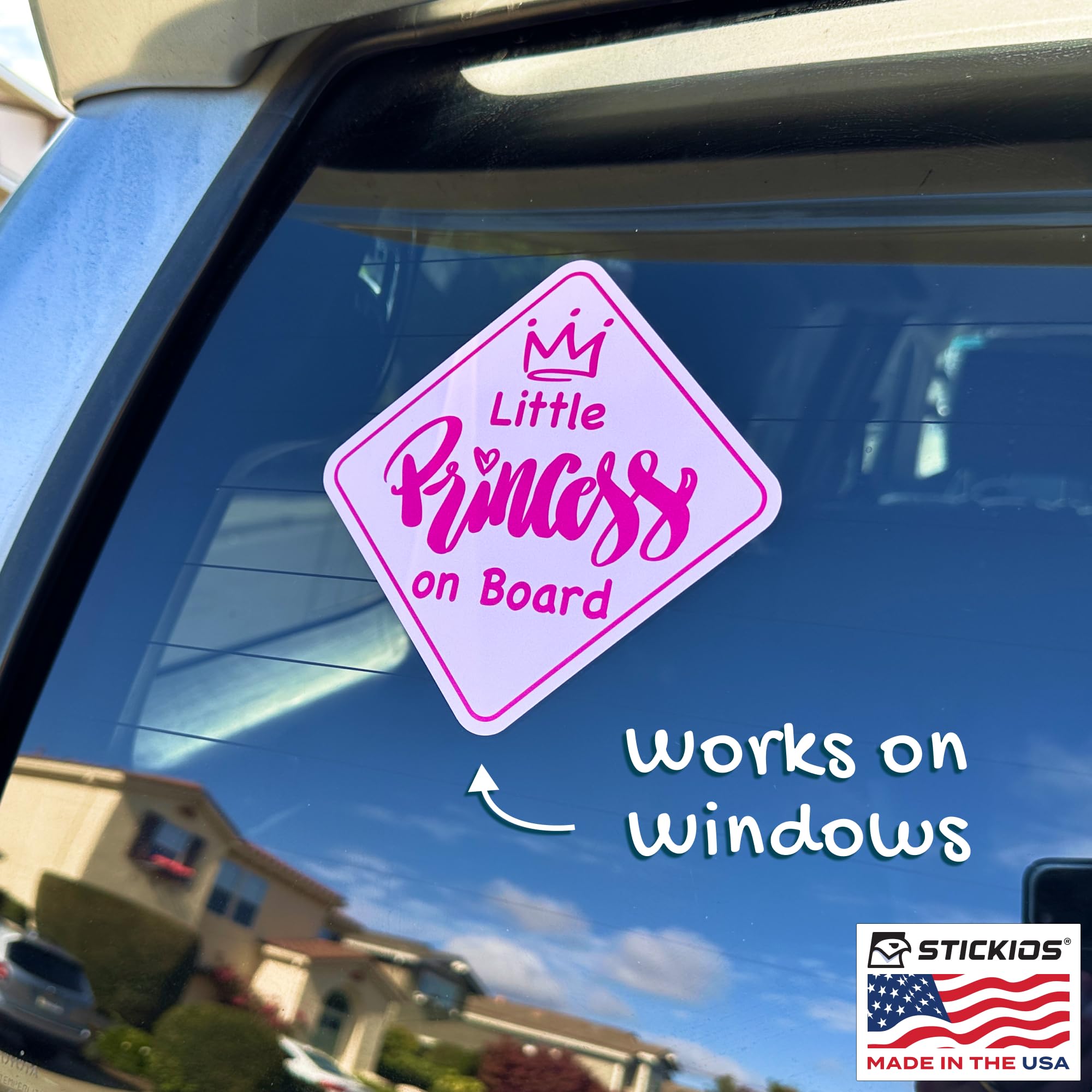 Stickios Little Princess Baby On Board Stickers - Removable Non-Magnetic Paint-Safe Signs For Cars & Windows - Made In Usa - Bab