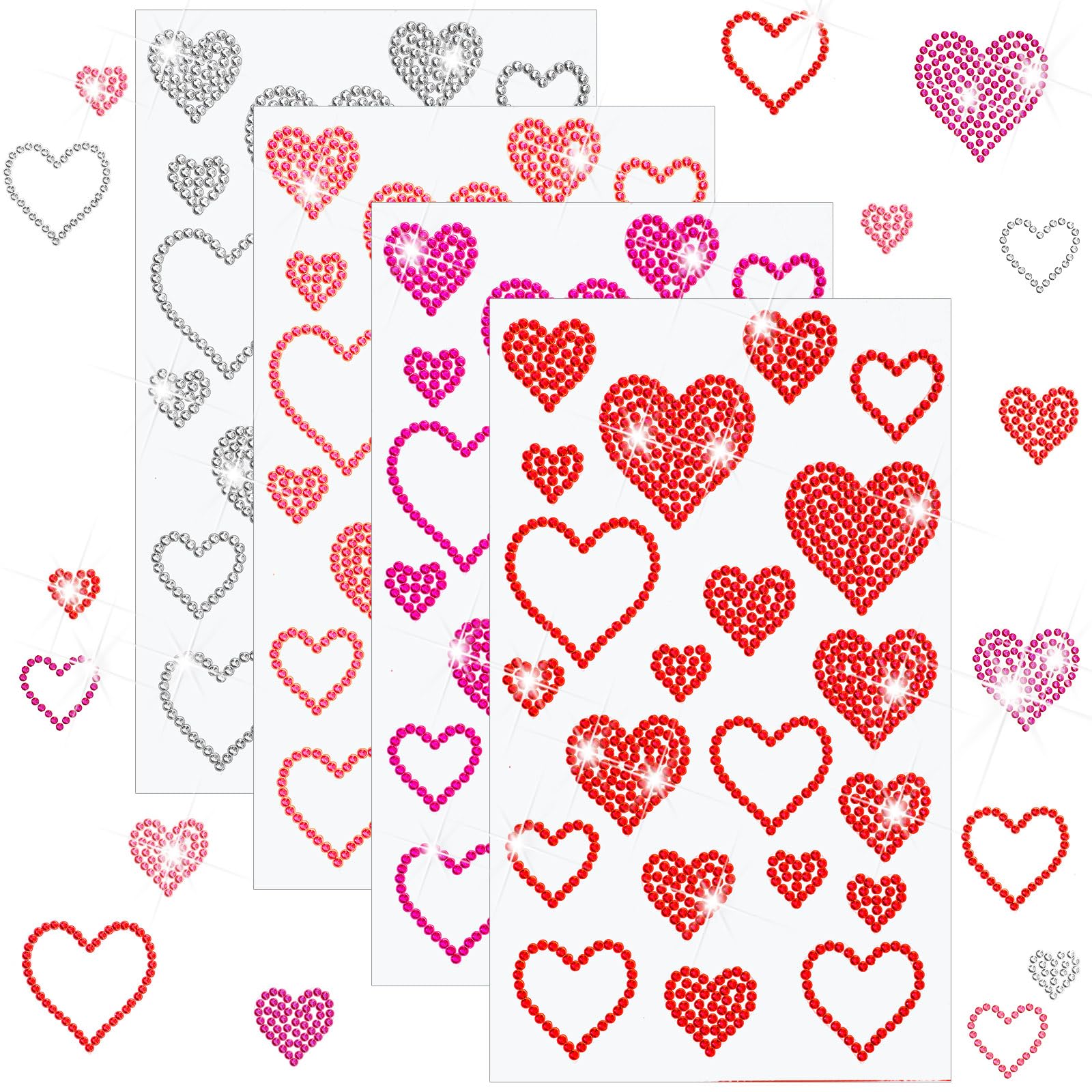 Epakh 84 Pcs Heart Rhinestone Stickers Glitter Bling Heart Crystal Self Adhesive Sticker For Holiday Decal Decor Handicrafts Win