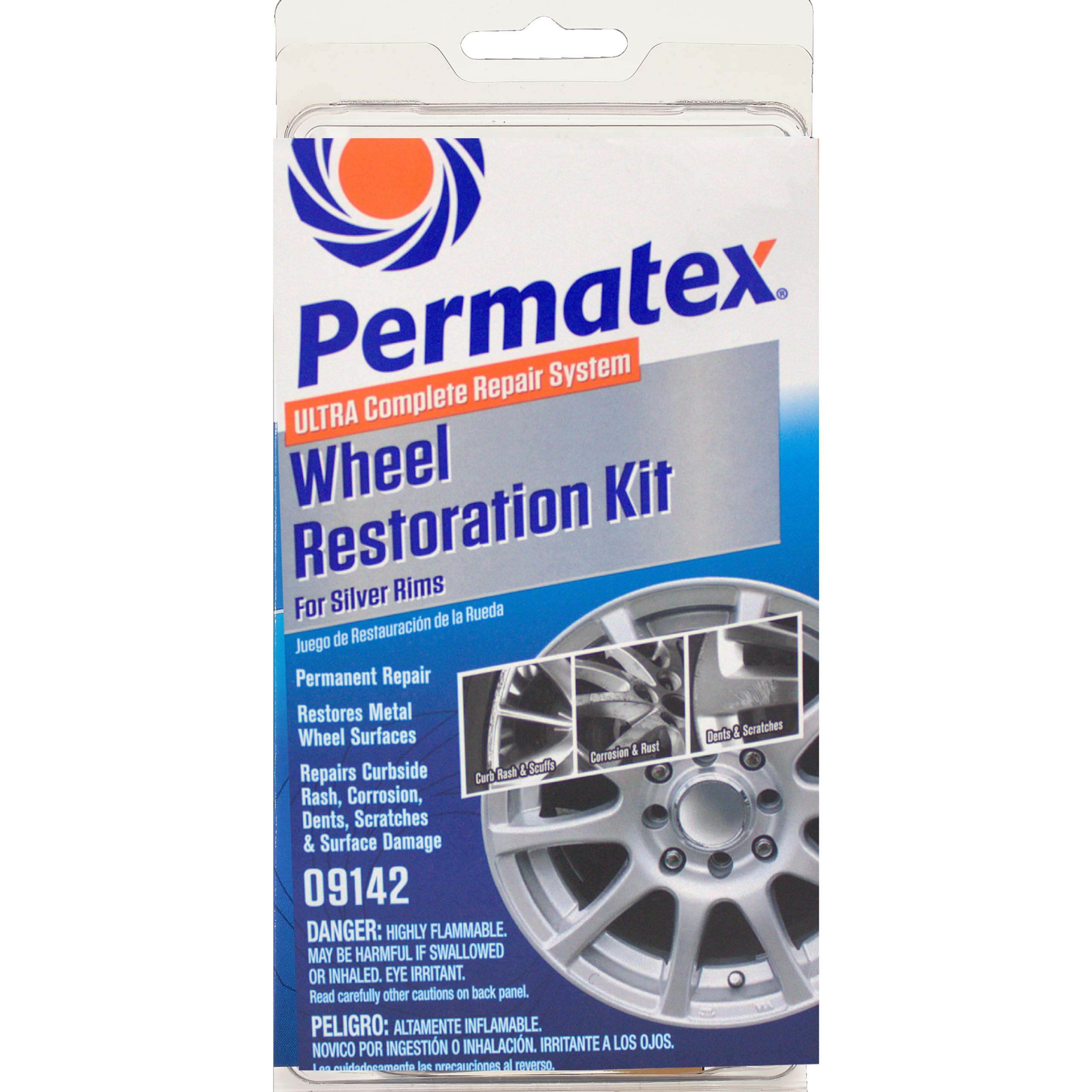 Permatex 09142 Wheel Restoration Kit - Silver - Easy-To-Use Do It Yourself Kit Repairs Unappealing Wheel Damage Including Curbsi