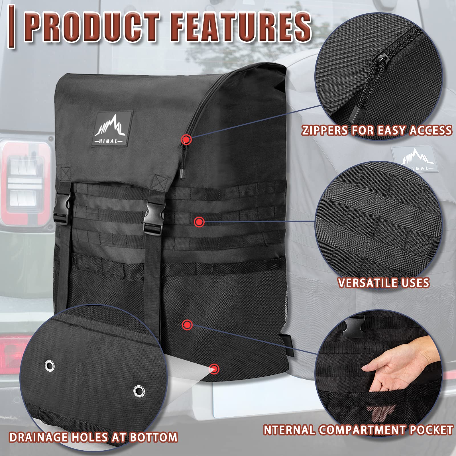 Himal Outdoors Spare Tire Trash Bag,High Quality Spare Tire Storage Bag,Suv Trunk Organizer For Outdoor Off-Road Recovery Gear,Black