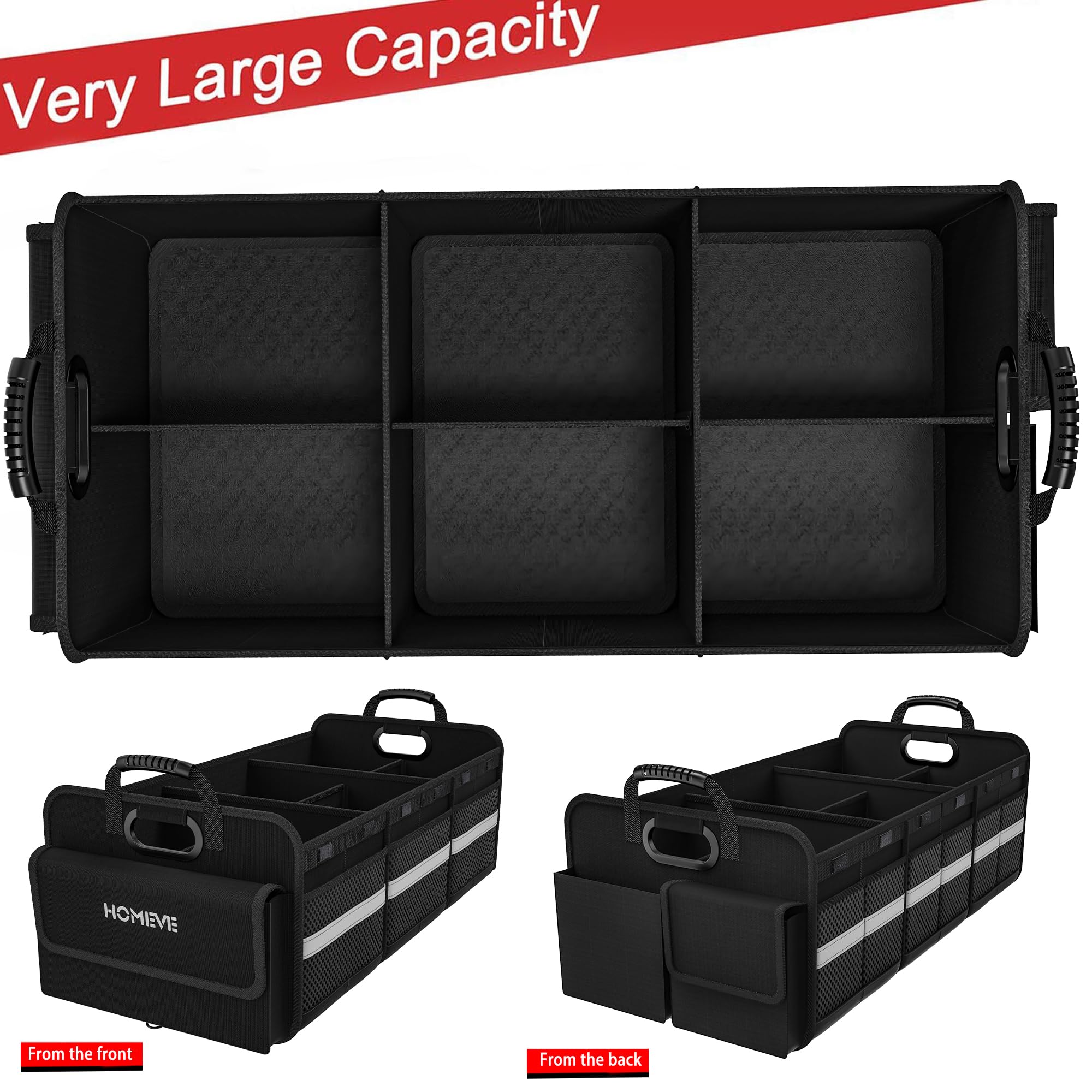 Homeve Trunk Organizer For Car, Collapsible Storage Box, Car Storage Organizer, 6 Compartment, Multi Pockets, Non Slip Strips, 2