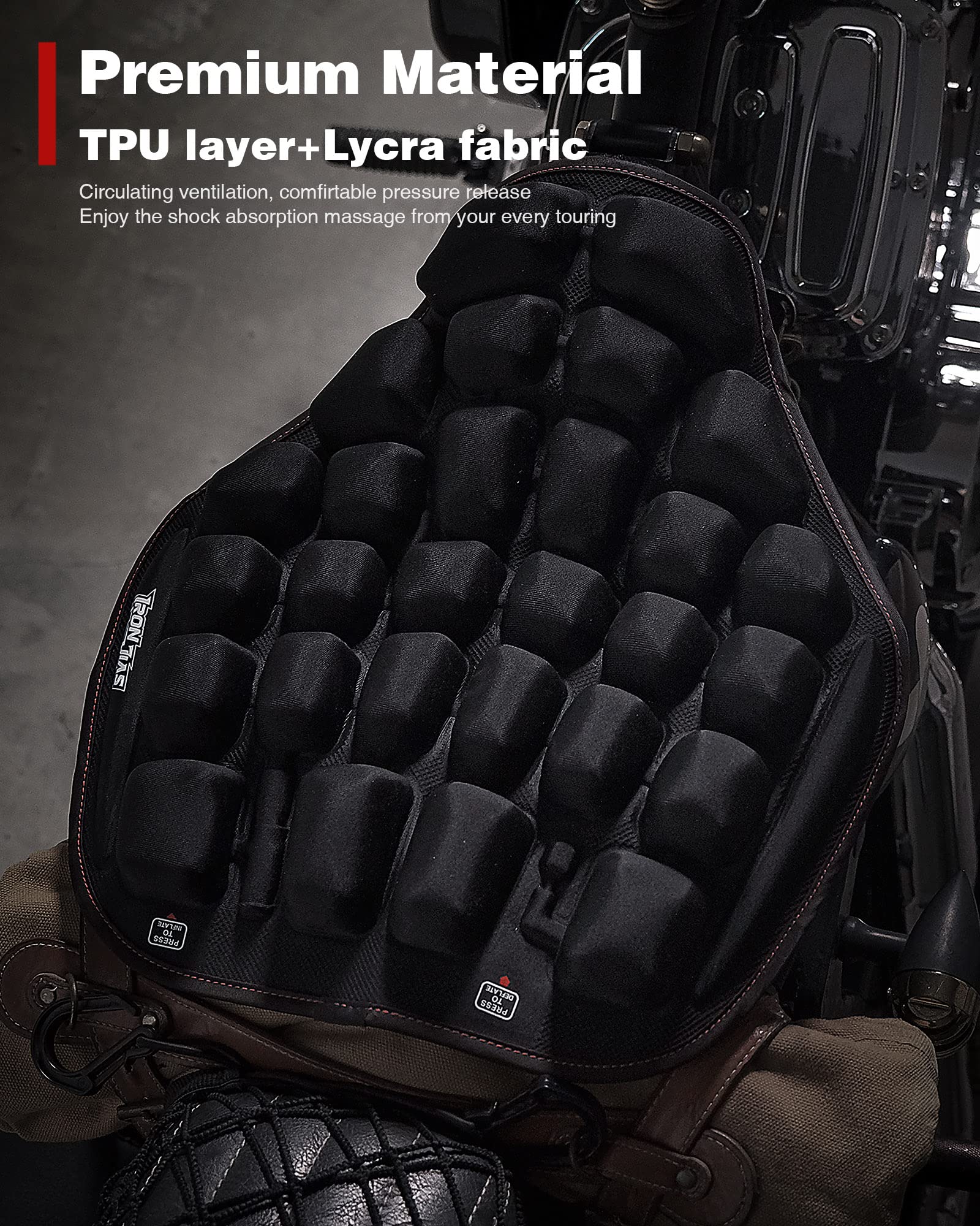 Grapelet Motorcycle Seat Cushion Pressure Relief Hand Press Inflatable Motorcycle Air Seat Pad Shock Absorption Butt Protective Comfortable For Long Rides