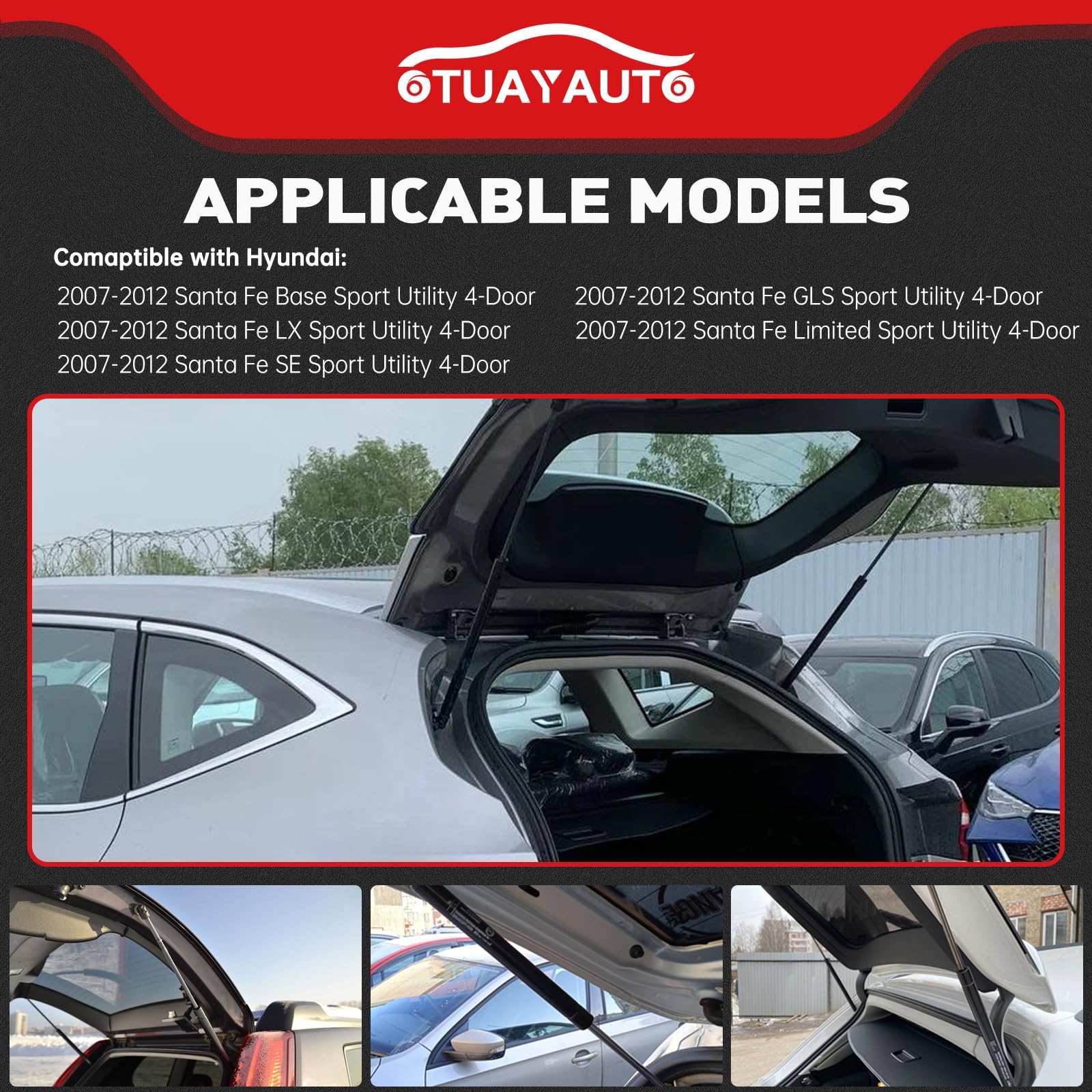 OTUAYAUTO Rear Hatch Struts Lift Supports Replacement for 2007-2012 Hyundai Santa Fe Liftgate Shocks OEM PM1017 (Pack of 2)