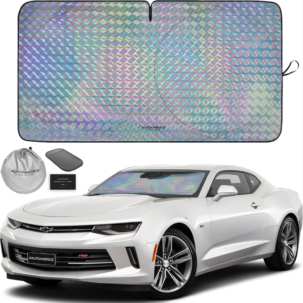 Autoamerics 1-Piece Windshield Sun Shade - Holographic Print Foldable Car Front Window Sunshade For Cars Suv Truck - Heat Blocke