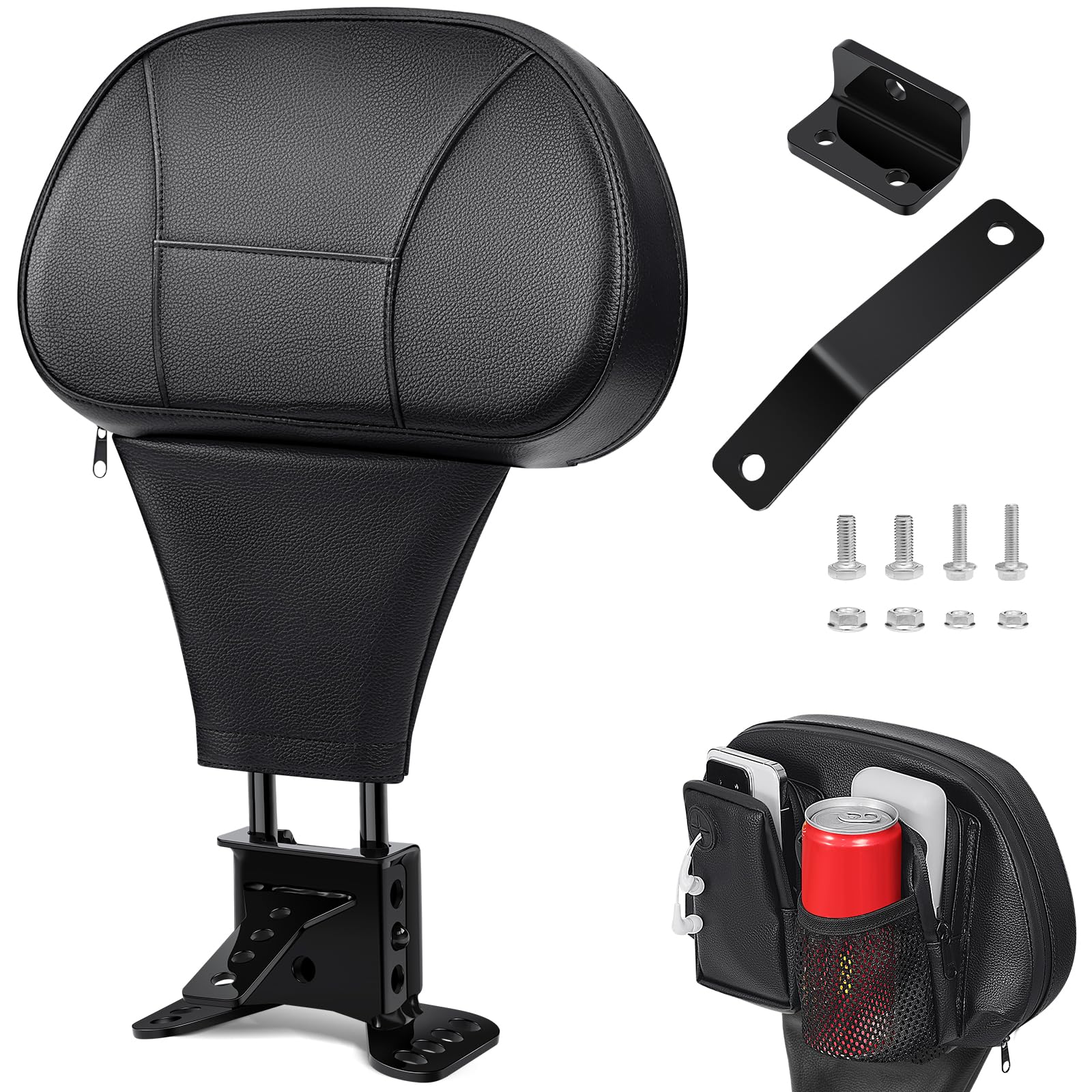 Benlari Driver Rider Backrest, Adjustable Detachable Plug-in Rider Back Rest Pad Fit for Harley Davidson Touring Street Glide El