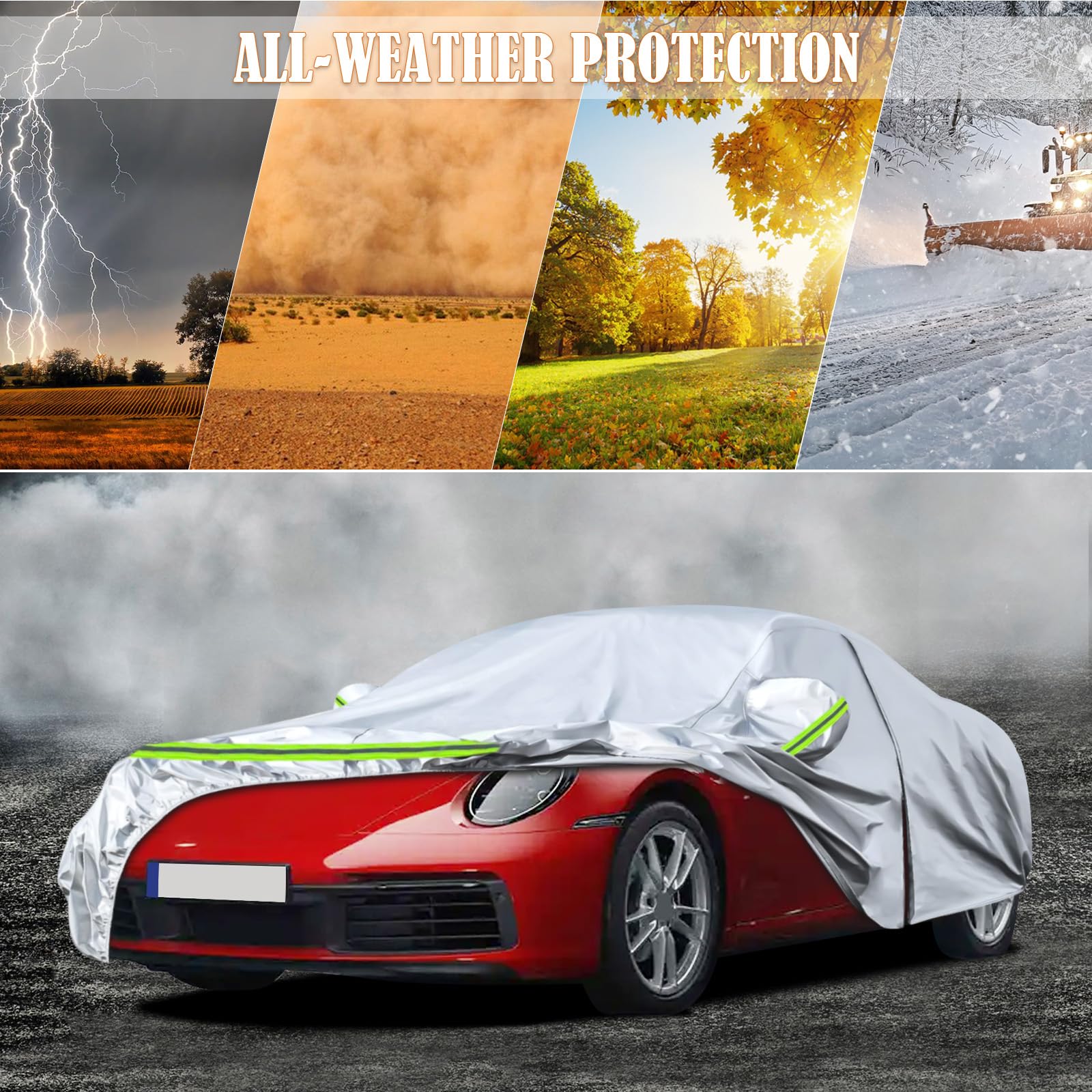 Waterproof Car Covers Replace For 1998-2025 Porsche 911 (991/992/996/997 Series), 6 Layers Silver All Weather Car Cover With Zip