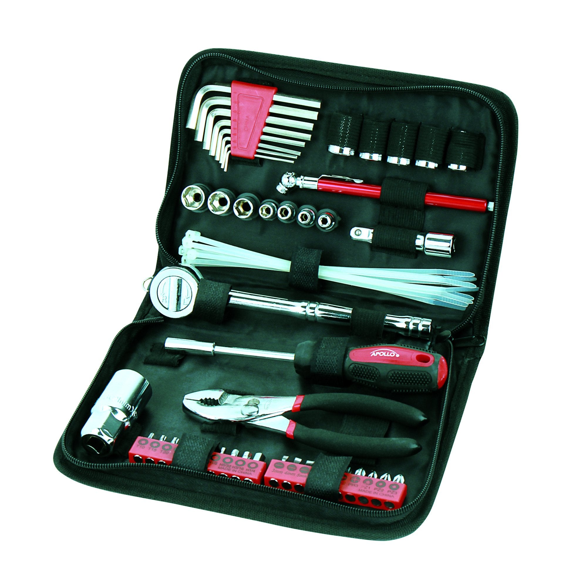 Apollo Tools 56 Piece Compact Metric Auto Tool Set In Zippered Case, Small Mechanic Tool Set For Car, Motorcycle Repair On The R
