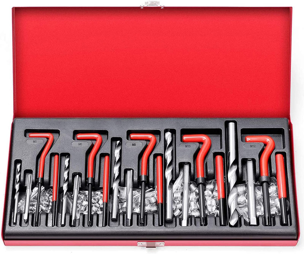 Metric Helicoil Thread Repair Kit: 131-Piece Heli Coil Hss Drills Inserts Taps & Tools M5 M6 M8 M10 M12 Automotive Engine Spark 