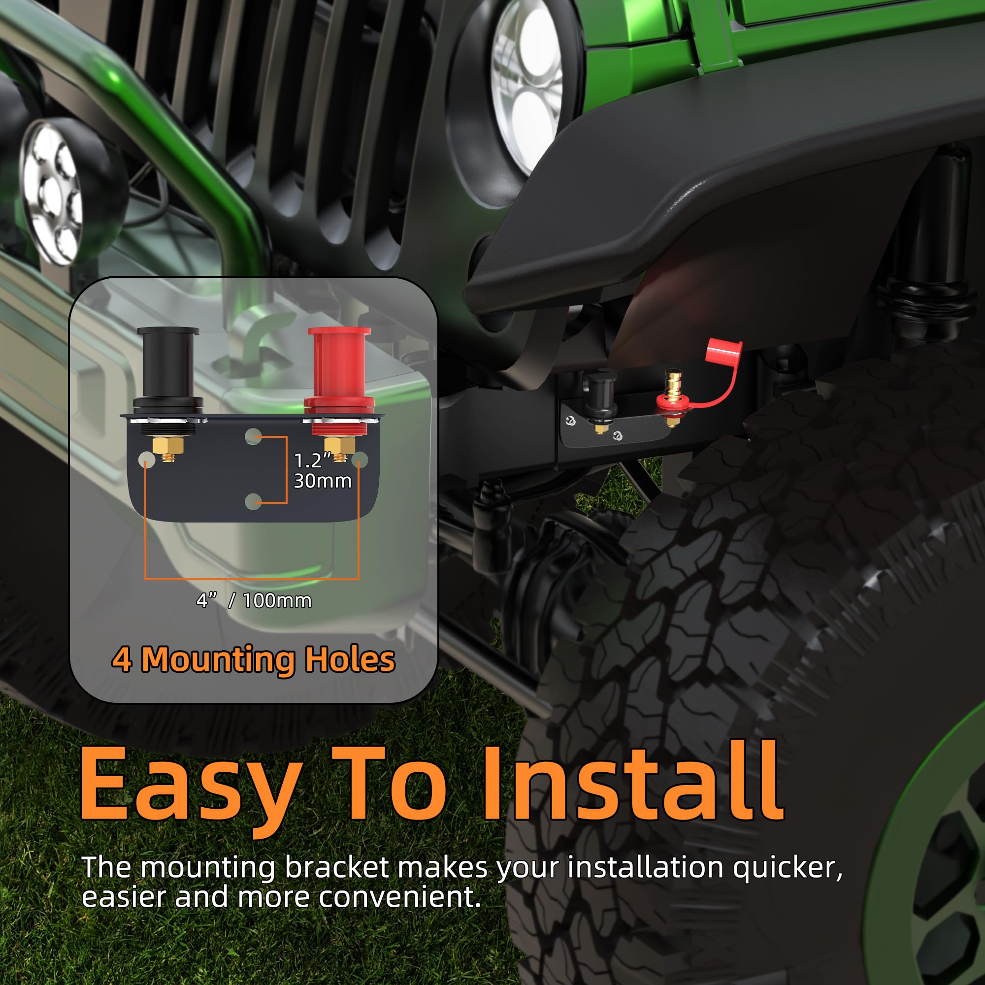 Joinfworld Remote Battery Terminals 3/8'' Stud Battery Jump Post With Heavy Duty Mounting Bracket 250A Battery Charging Post Kit