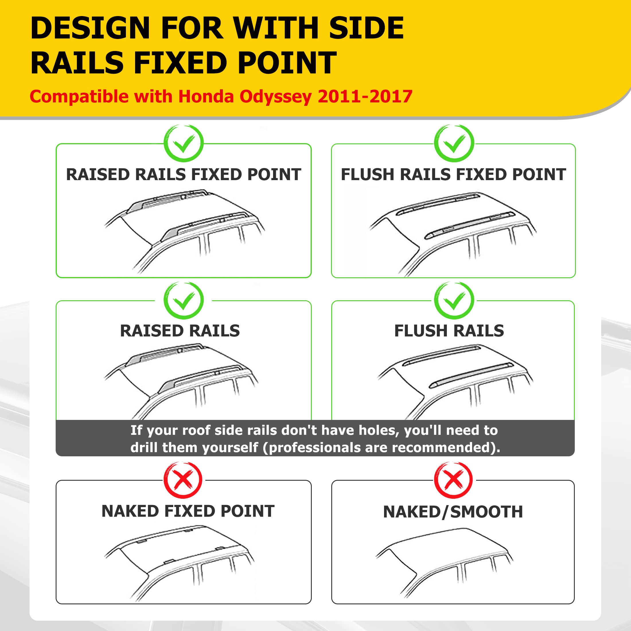 AUXMART Roof Rack Cross Bars Fit for Honda Odyssey 2011 2012 2013 2014 2015 2016 2017 OE Style, Black Rooftop Luggage Rack Replacement, Aluminum Cargo Carrier Bars