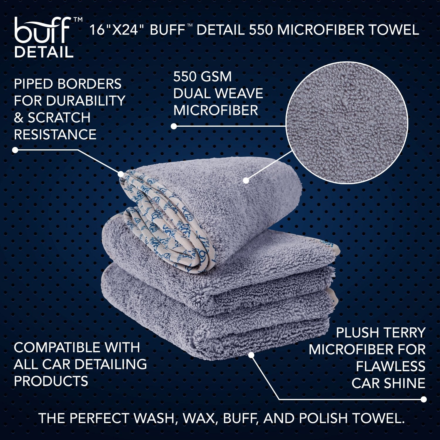 Mw Pro Microfiber Auto Detailing Towels (16'' X 24'') - 550 Gsm Microfiber Car Towels For Washing Drying Waxing Buffing Polishin