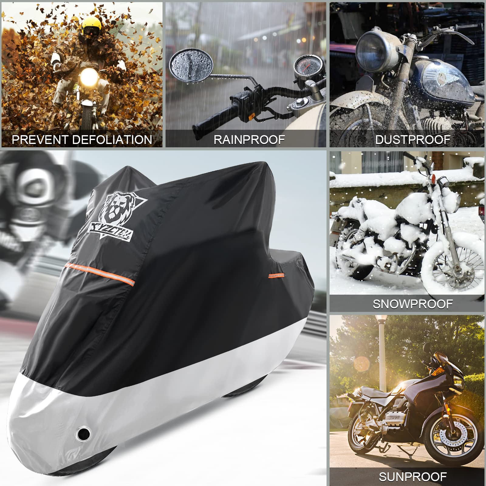 XYZCTEM XL Motorcycle Cover – All Season Black Waterproof Protection for 96 inch Bikes, Choppers & Cruisers – Dust & Rain Shield