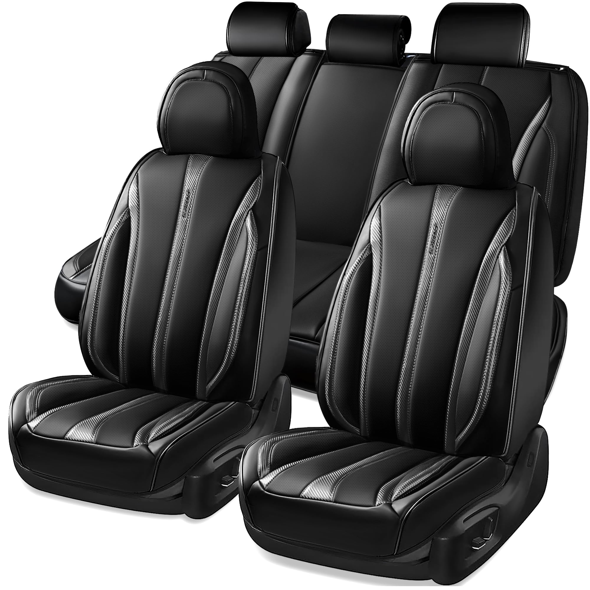 Car Pass Nappa Leather Car Seat Covers Cushioned, Waterproof Leatherette Seat Covers Anti-Slip 5 Seats, Universal For Cars,Suv,P