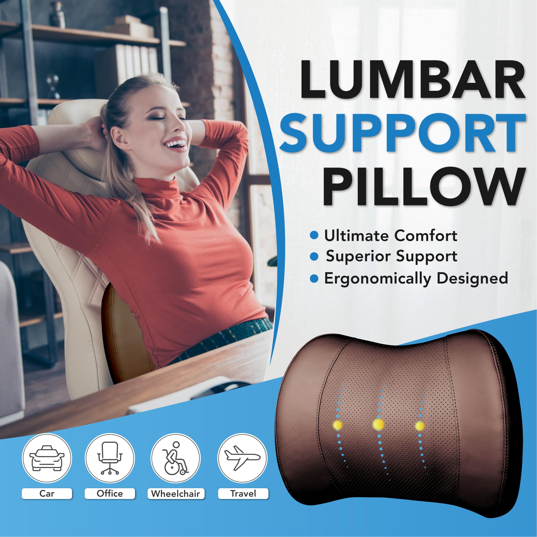 Lumbar Support Pillow For Car, Memory Foam Lumbar Pillow For Lower Back Pain Relief - Back Cushion For Driving, Chair Support Fo