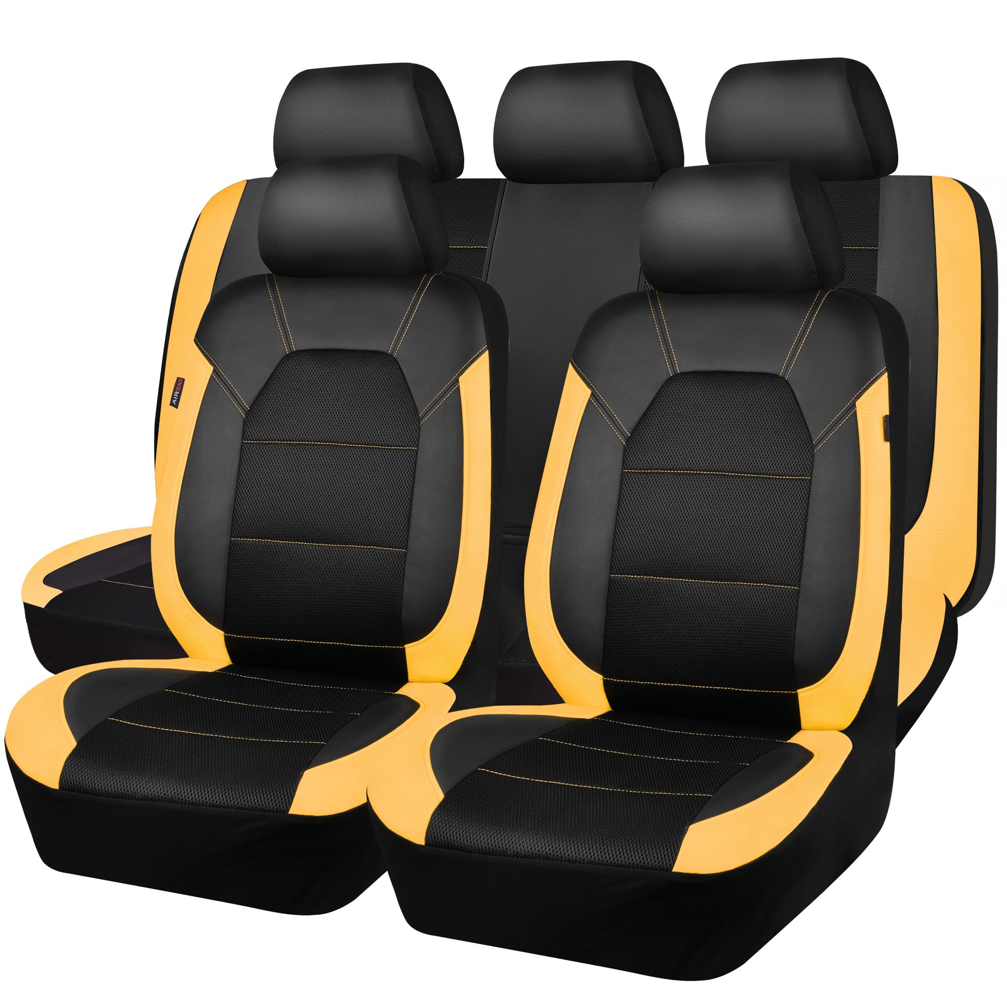CAR PASS Leather Seat Covers, Breathable Universal Car Seat Cover Full Set for Cute Women Girly,5mm Composite Sponge Inside,Airb