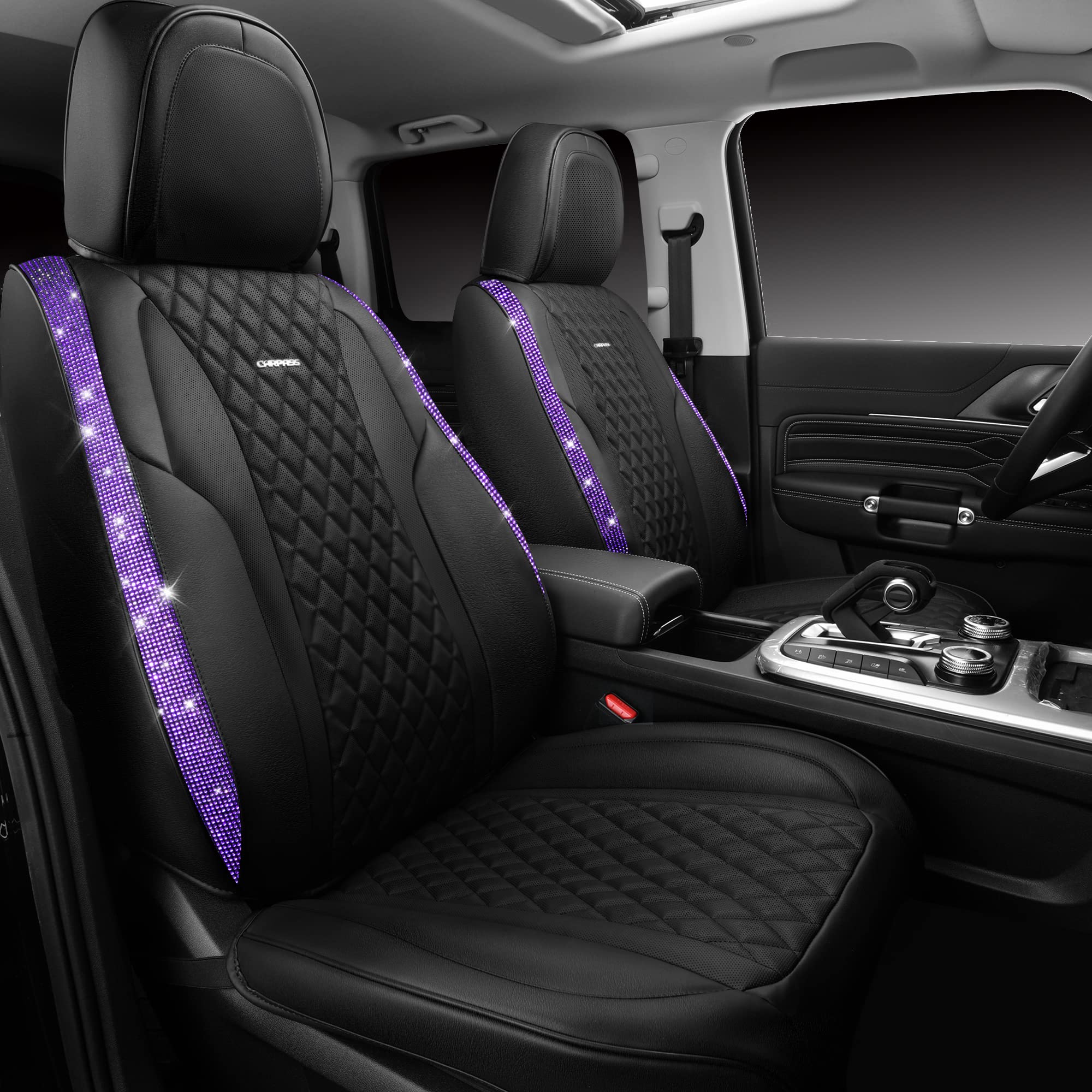 Car Pass Bling Nappa Leather Car Seat Cover For Full Set Universal Luxury Waterproof Heavy-Duty Anti-Slip Cushioned Fit For Suv