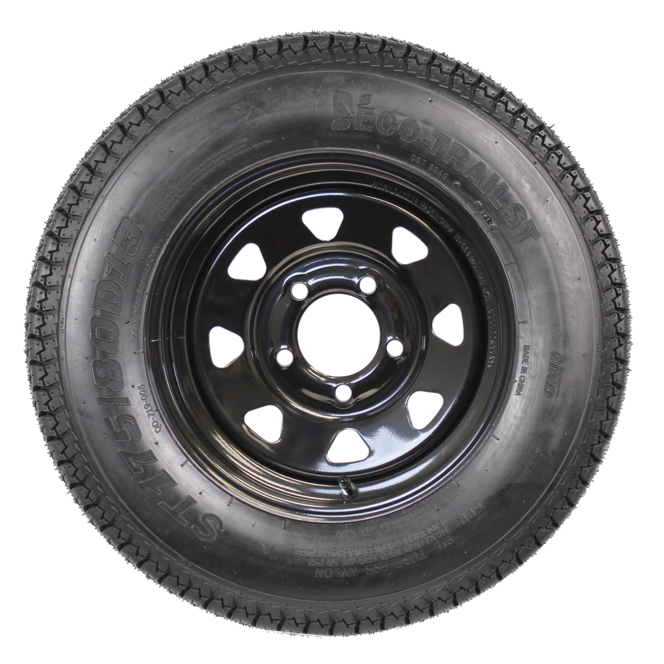 Ecustomrim 2-Pack Trailer Tire On Rim Bias Ply St175/80D13 175/80 Load Range C 5-4.5 Black Spoke Wheel - 2 Year Warranty W/Free