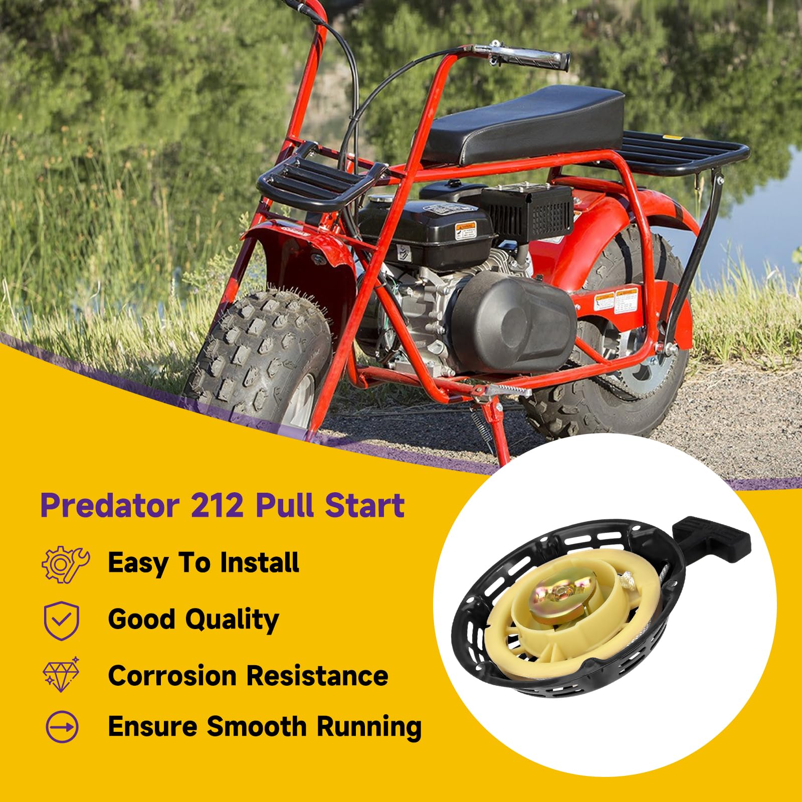 Hiaors Pull Start Recoil Starter Assembly For Predator 212Cc 196Cc 5.5Hp 6.5Hp Ohv Engine Coleman Ct200U Bt200X Baja Trailmaster Kt196 Lawn Mower Generator Pressure Washers Mini Bike Go Kart Parts