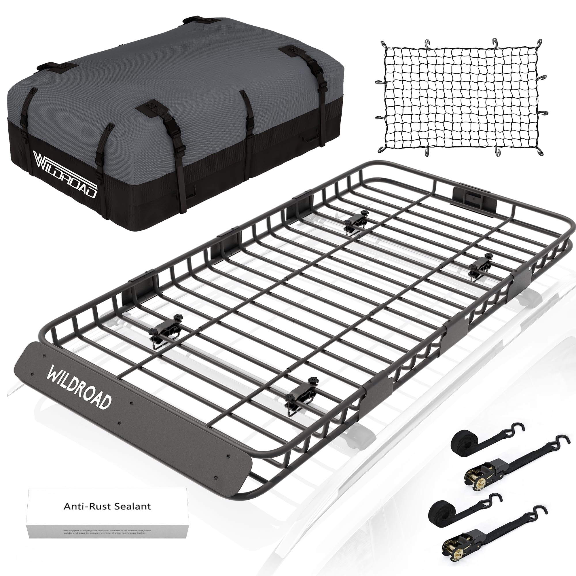 Wildroad Car Roof Cargo Carrier Combo Of Upgraded 84''X 39''X 4'' Roof Rack Cargo Basket With 21 Cubic Ft Cargo Carrier Bag, Sup