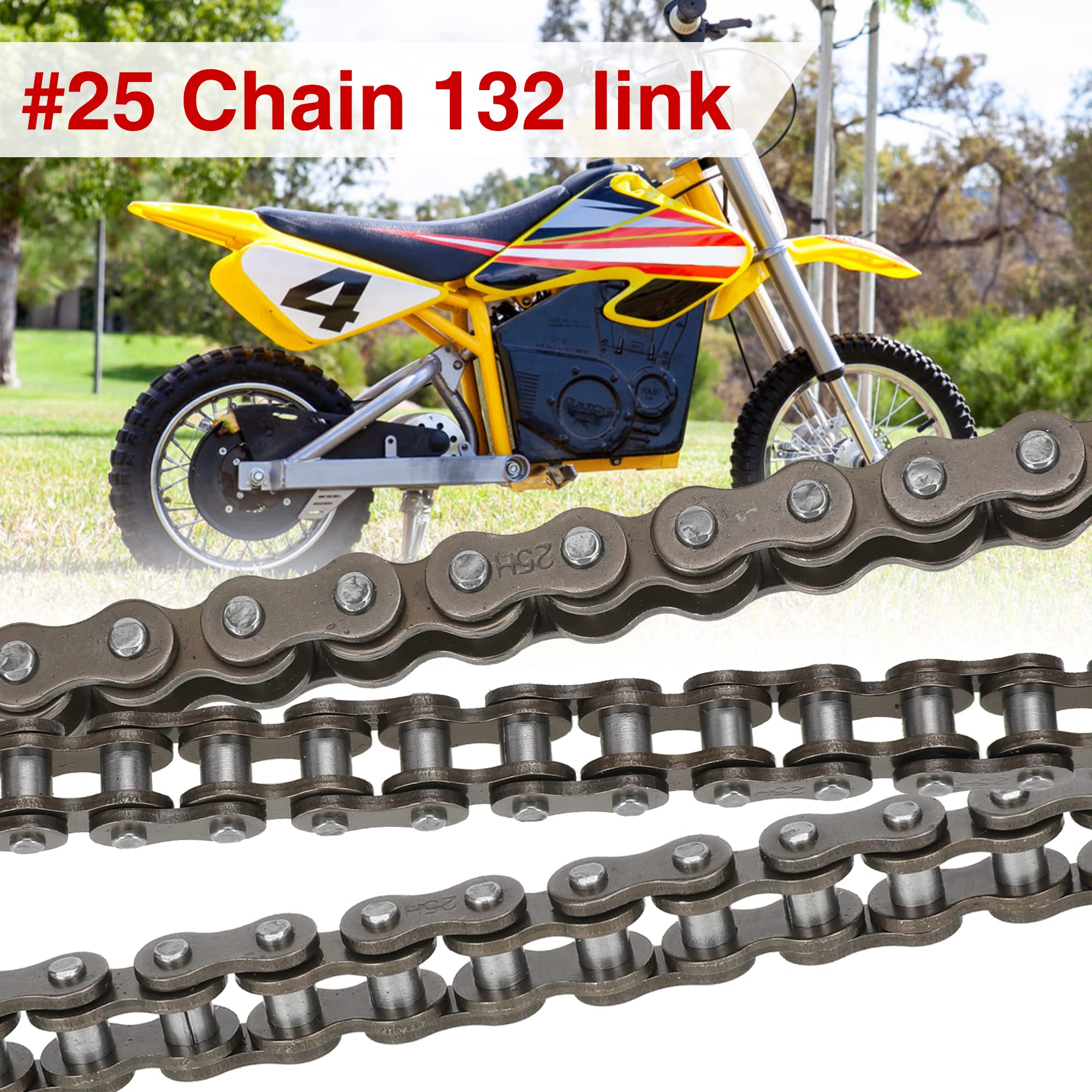 GREHUA 25H Chain 132 Link for Razor MX500 MX650 Dirt Rocket RSF650 SX350 SX500 SX650 Mcgrath Electric Motocross Dirt Bike XRF500